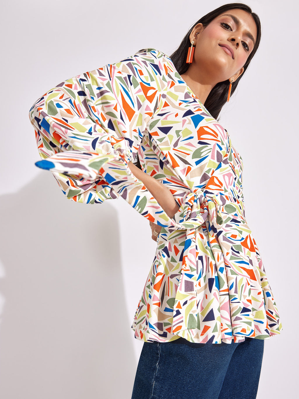 Terrazzo Print Wrap Tie Top
