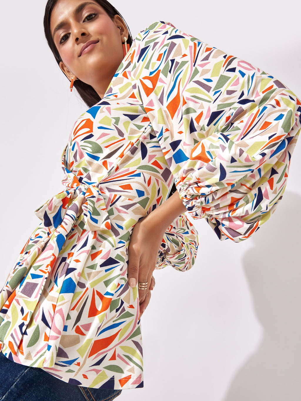 Terrazzo Print Wrap Tie Top