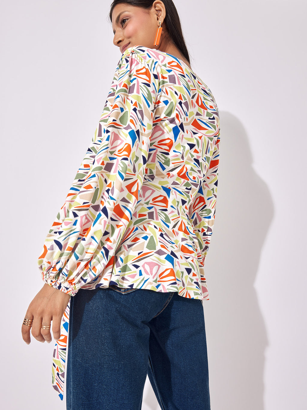 Terrazzo Print Wrap Tie Top
