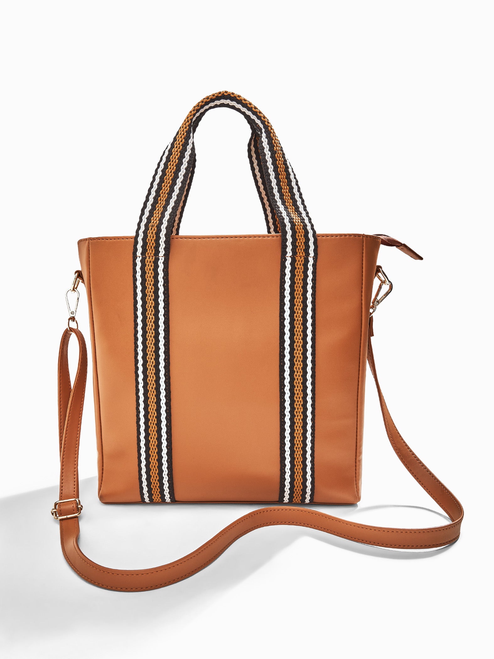 Tan Textured Strap Tote Bag