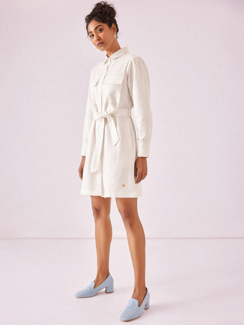 White Chambray Shirt Dress