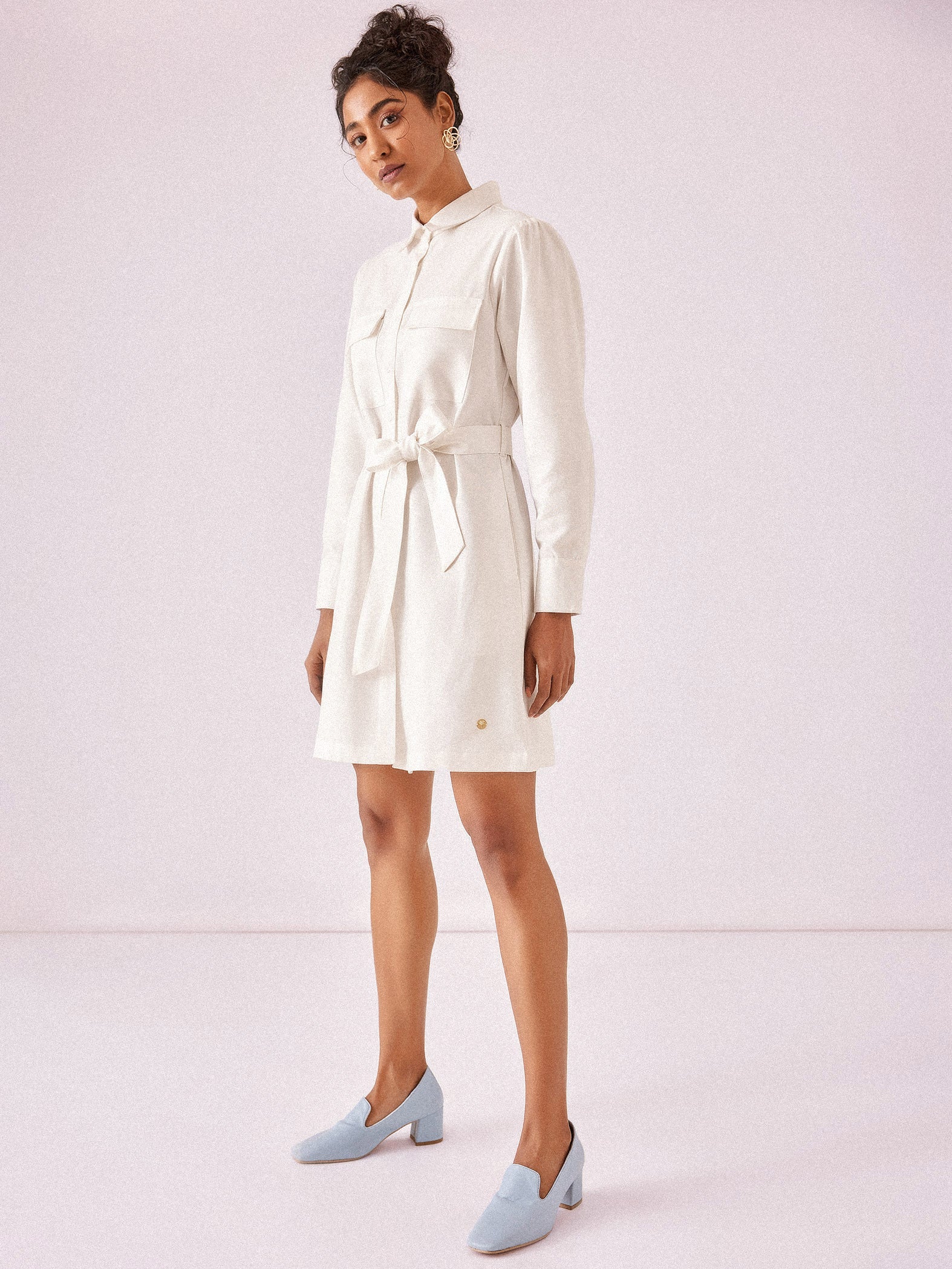 White Chambray Shirt Dress