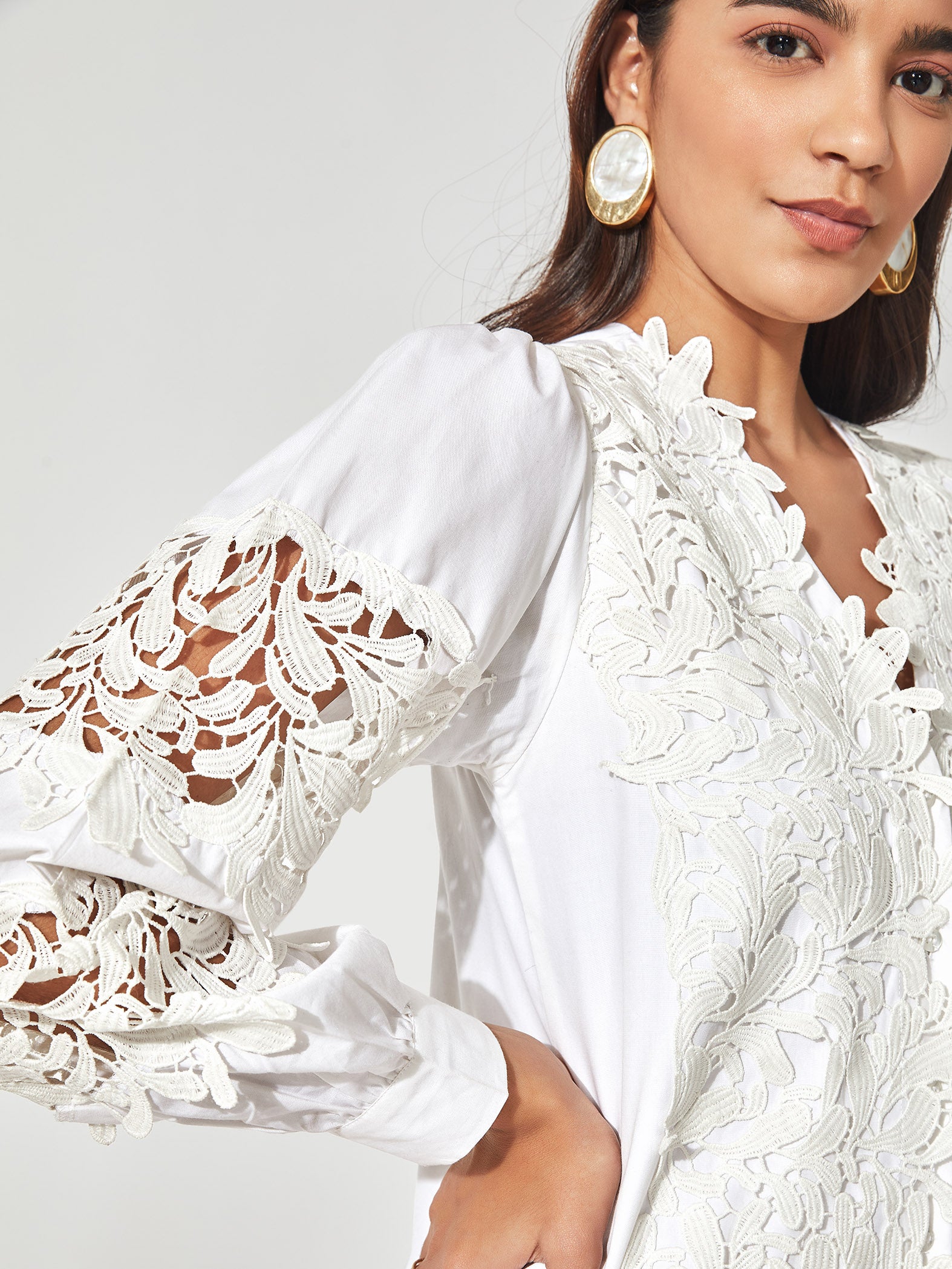 White Lace Insert Shirt Dress