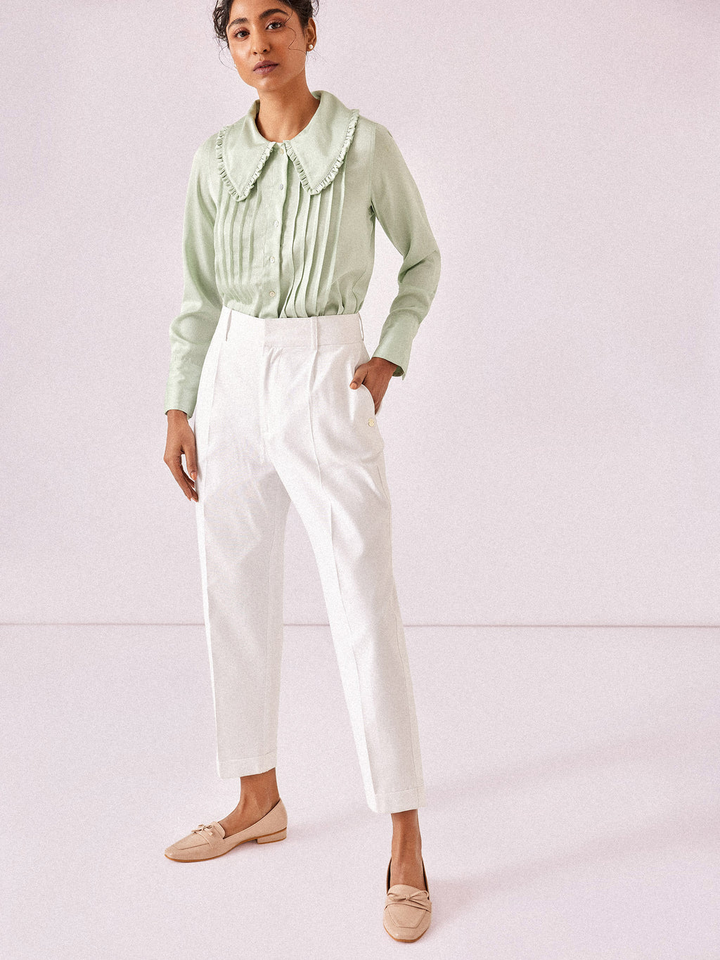 White Pleated Trousers