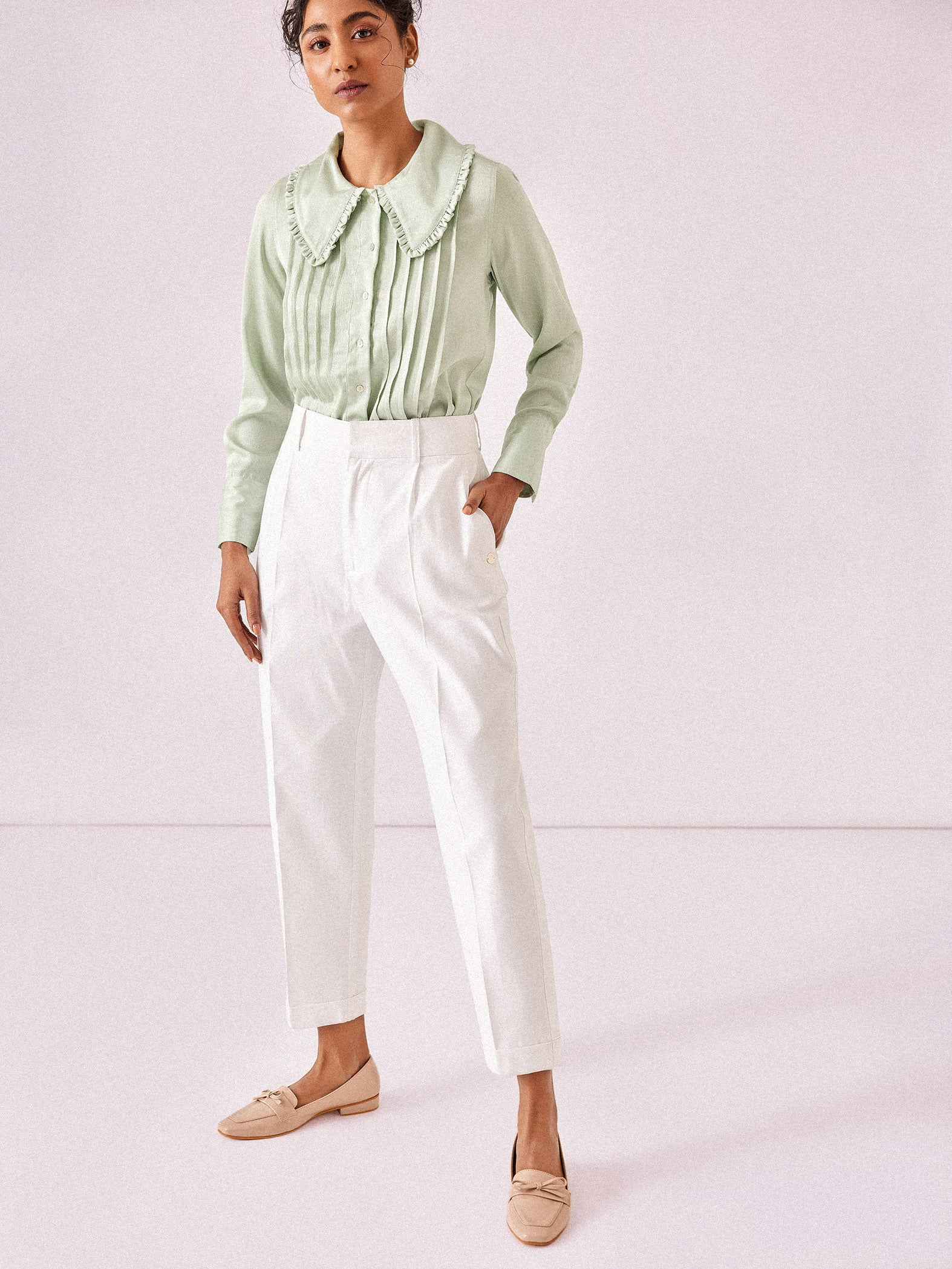 White Pleated Trousers