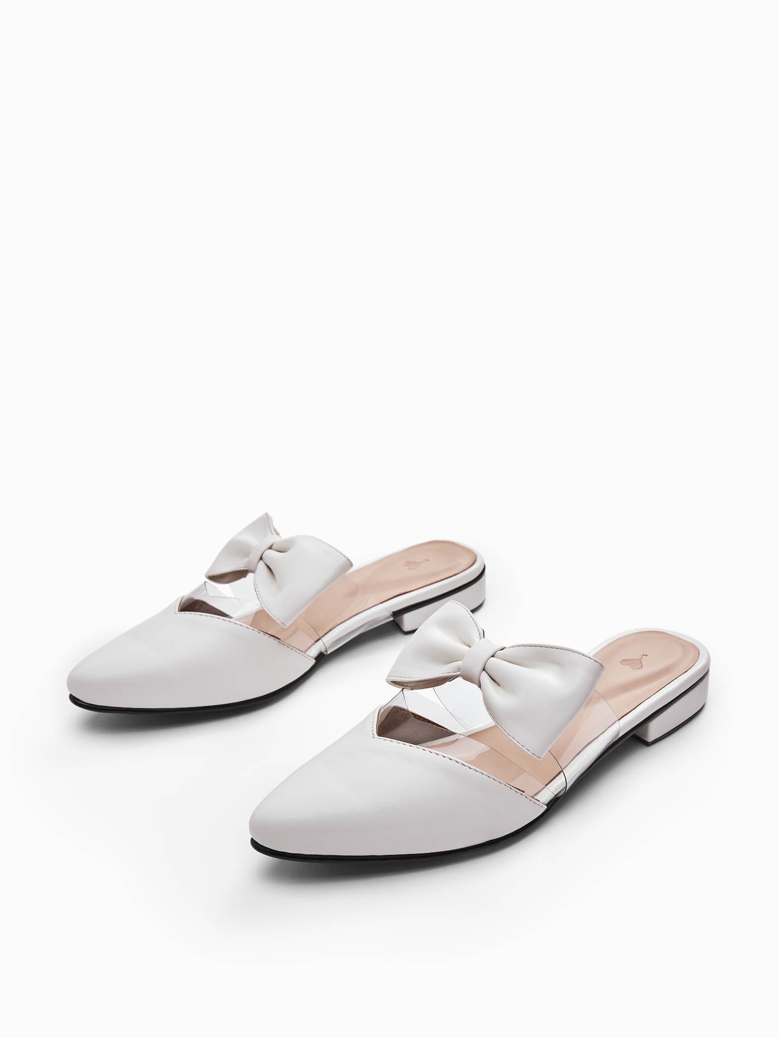 White Pointed Bow Mules