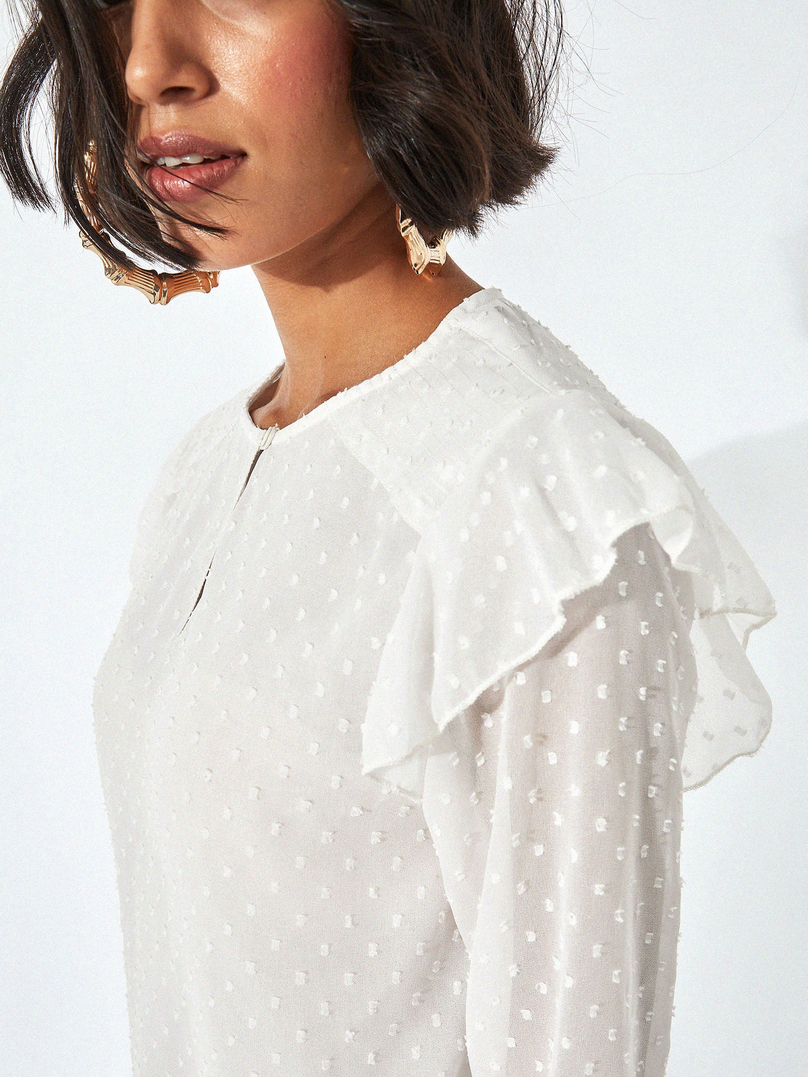 White Ruffle Yoke Top