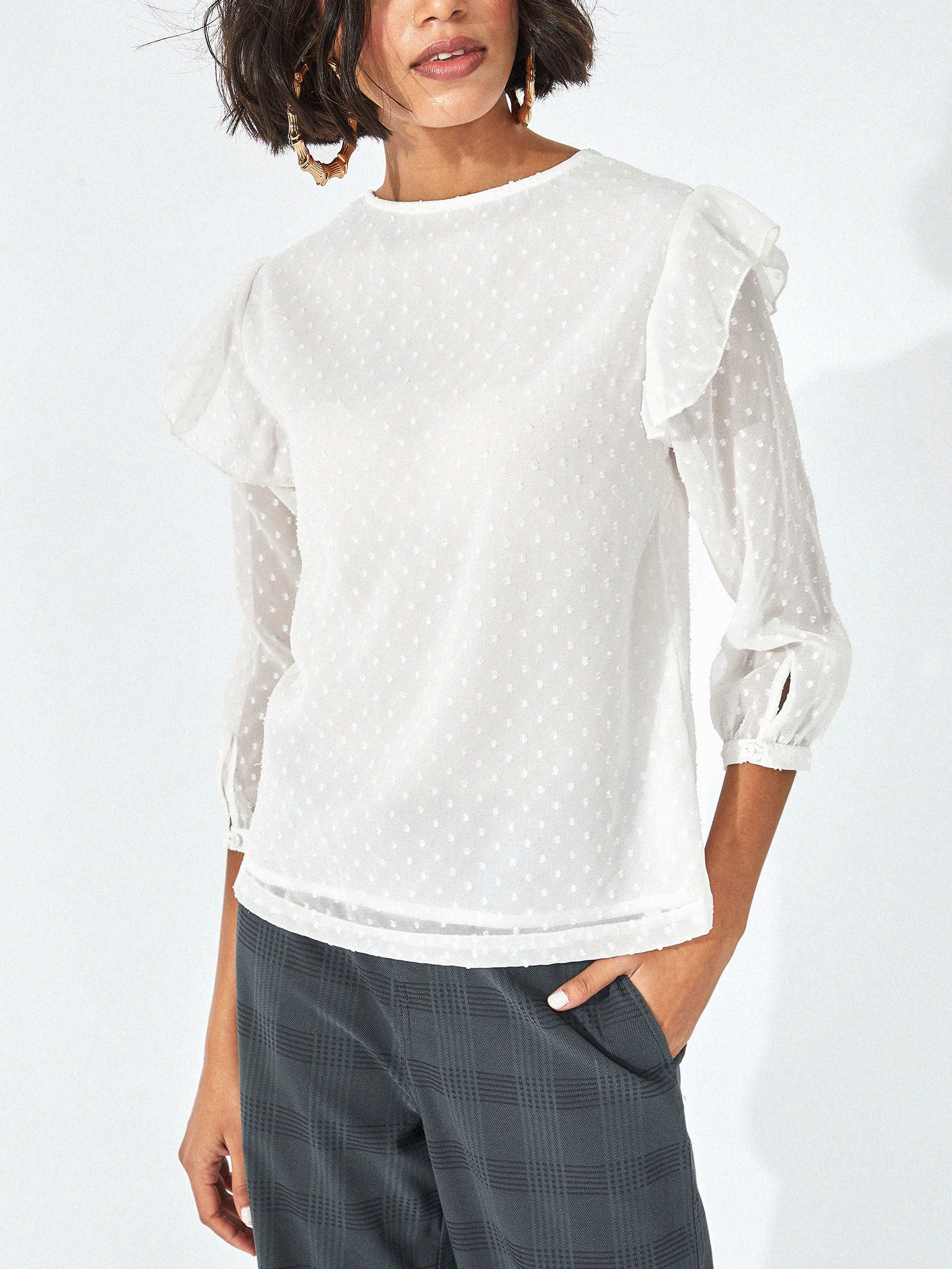 White Ruffle Yoke Top