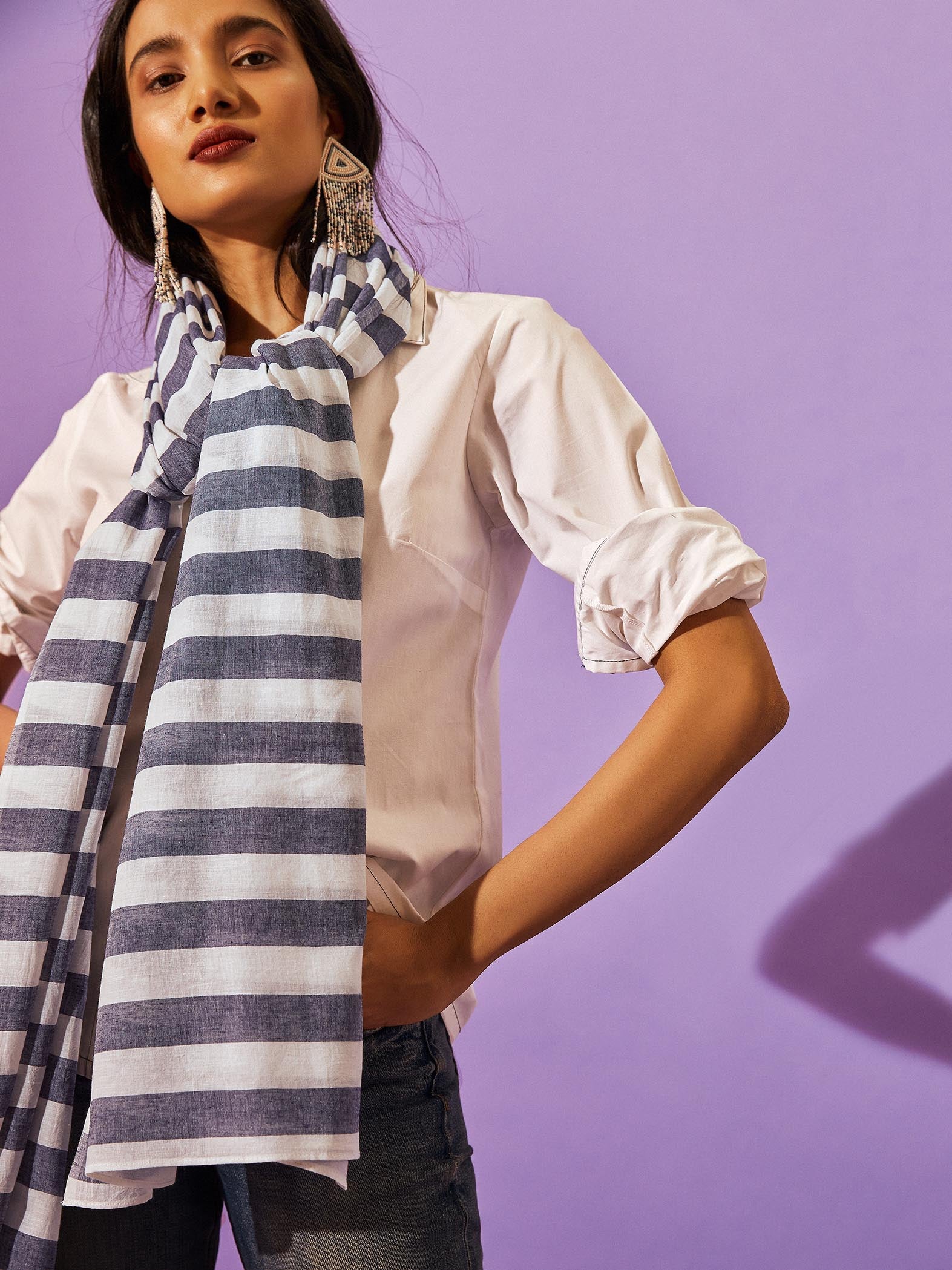 White & Azure Stripe Scarf