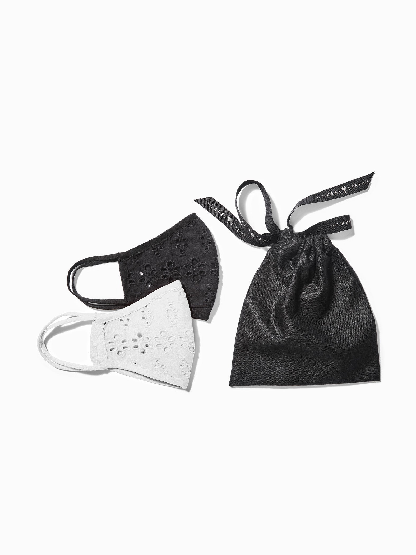 White & Black Schiffli Face Mask Set