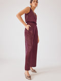 Wine Satin Pleated Pants