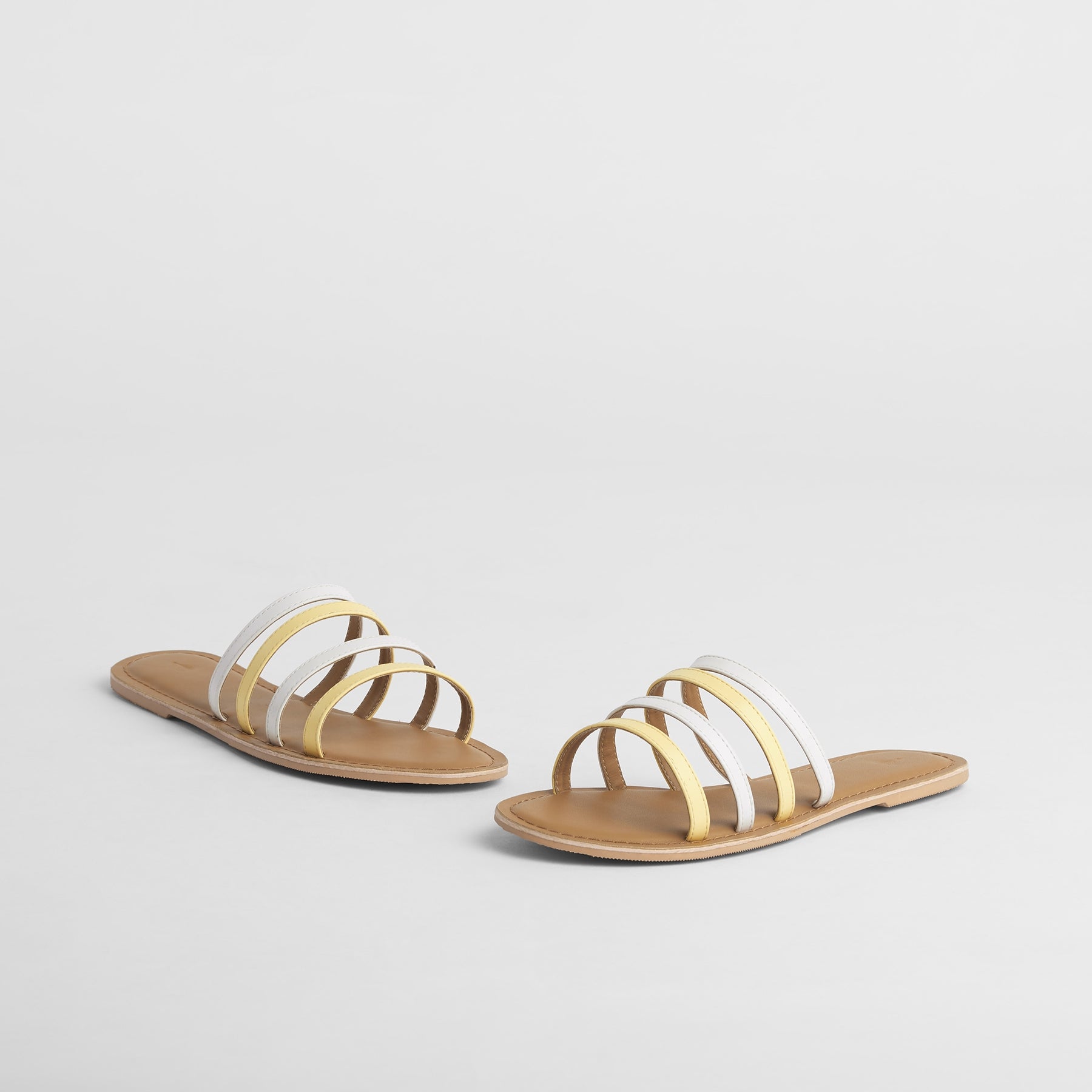 Lemon & White Strap Flats