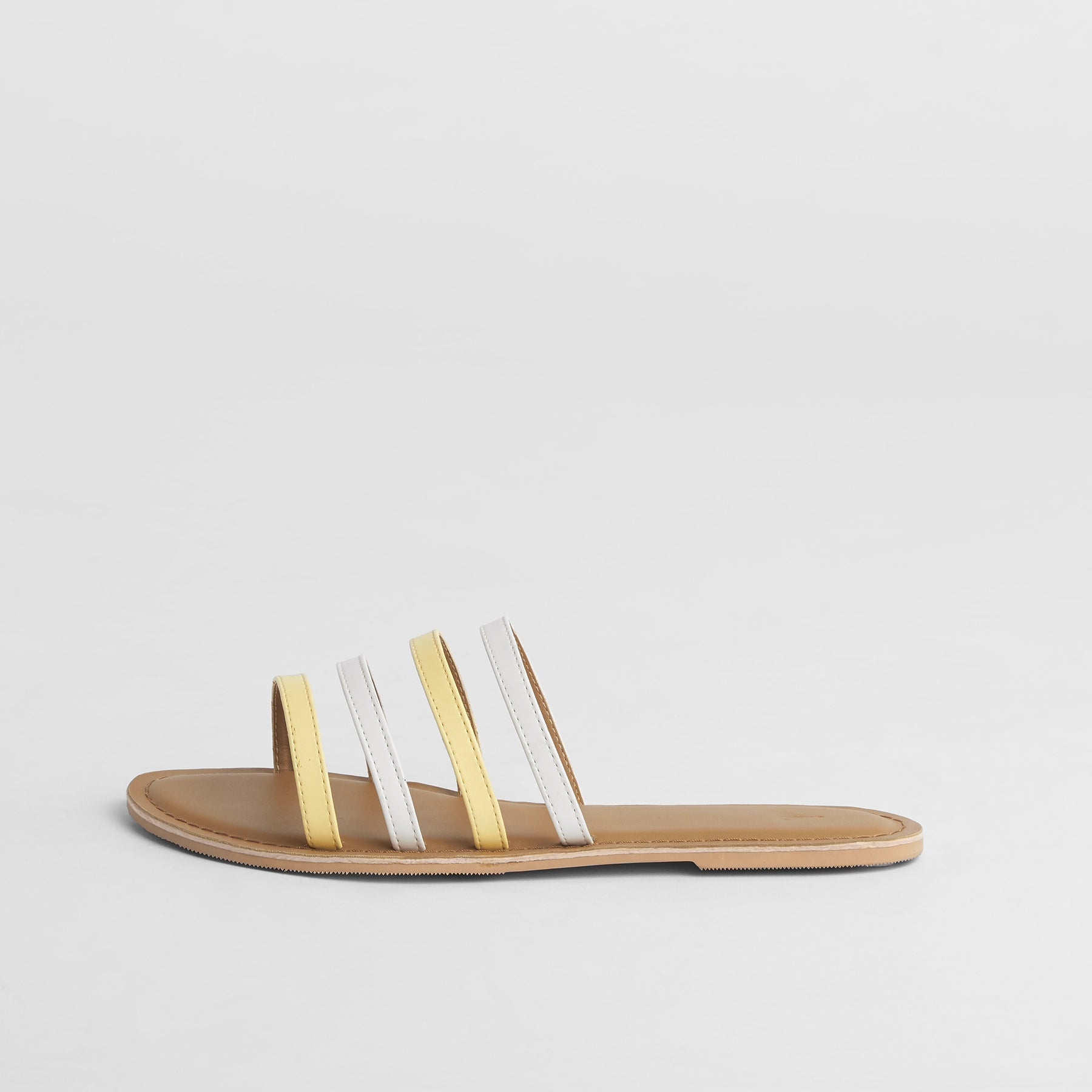 Lemon & White Strap Flats
