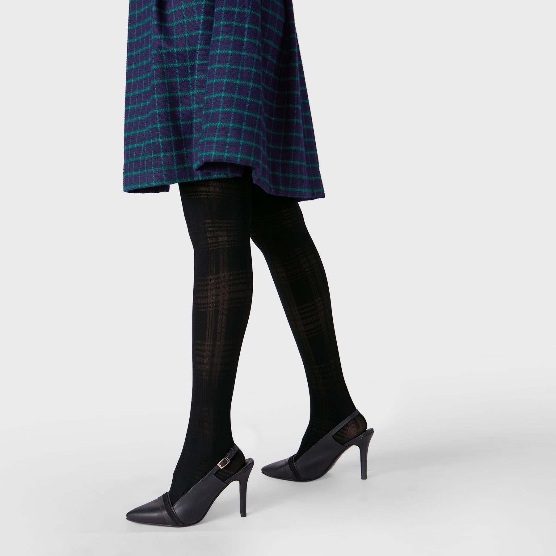 Black Plaid Textured Stockings