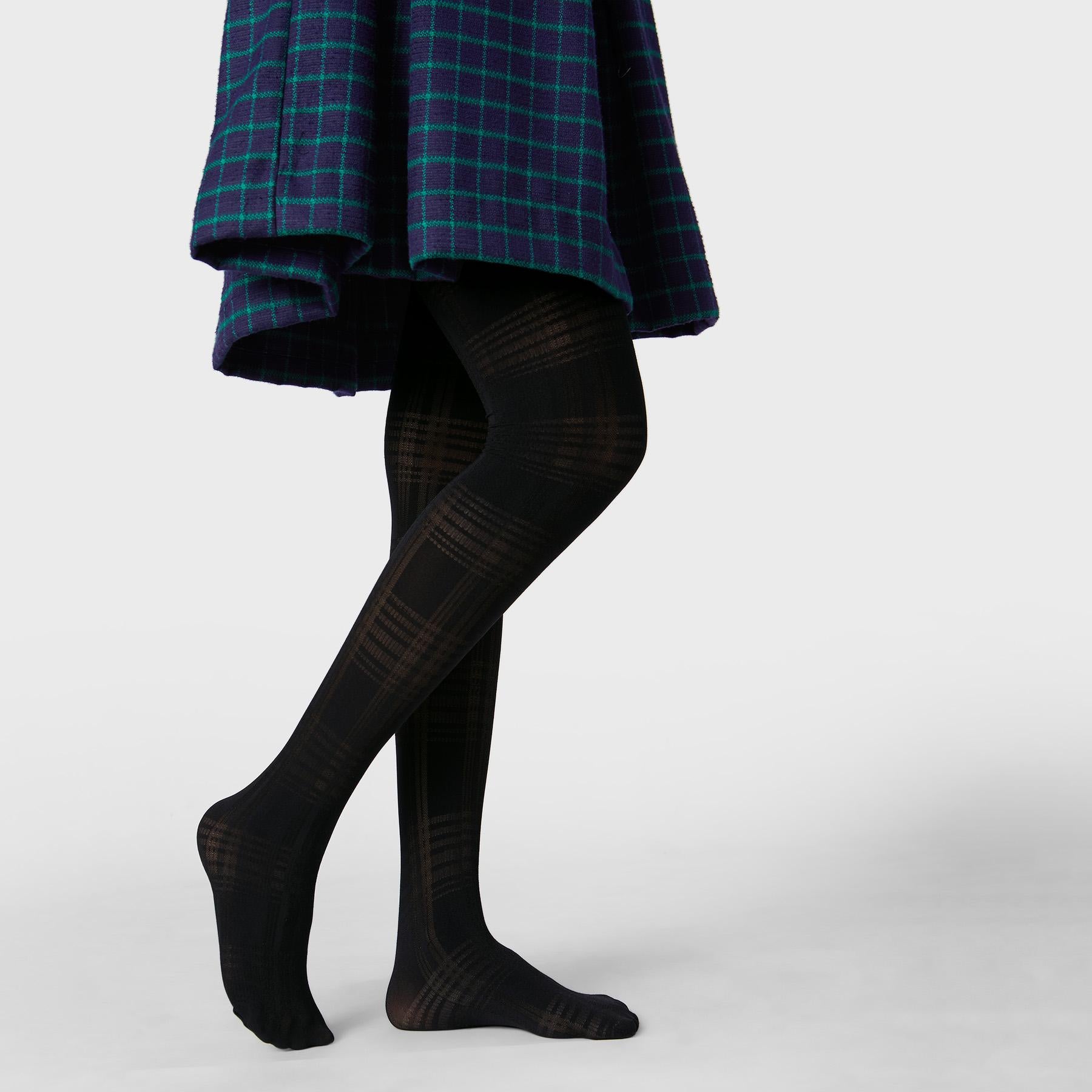 Black Plaid Textured Stockings