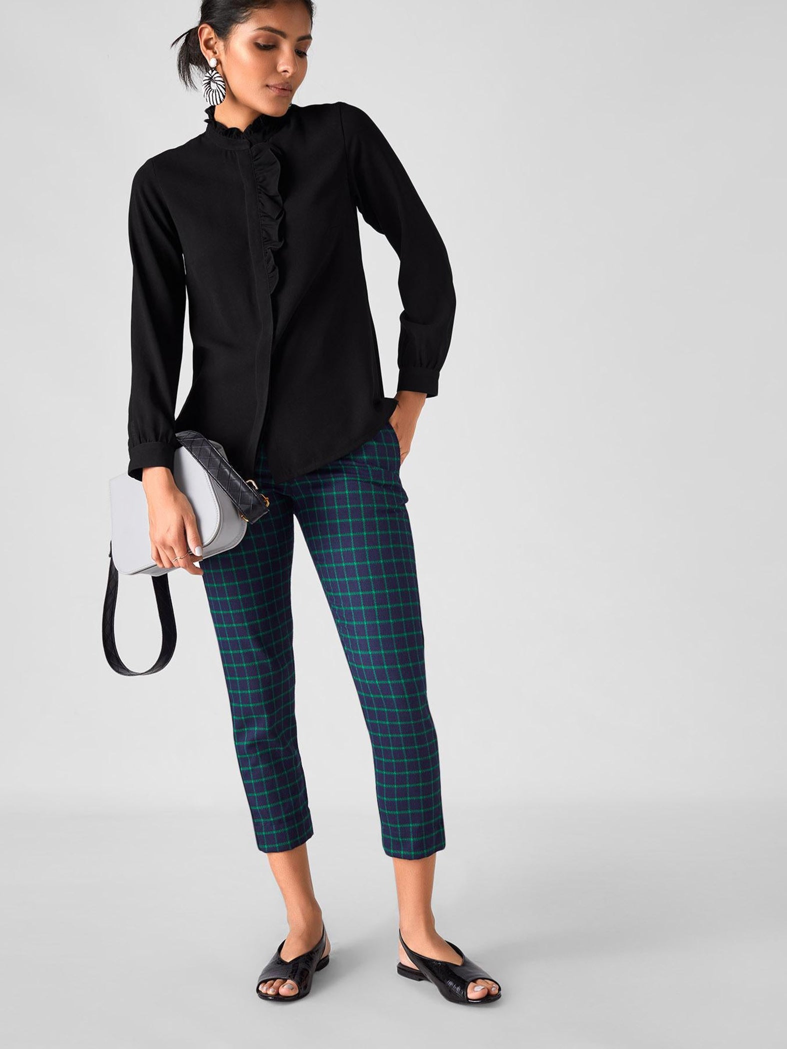 Black Ruffle Neck Yoke Shirt