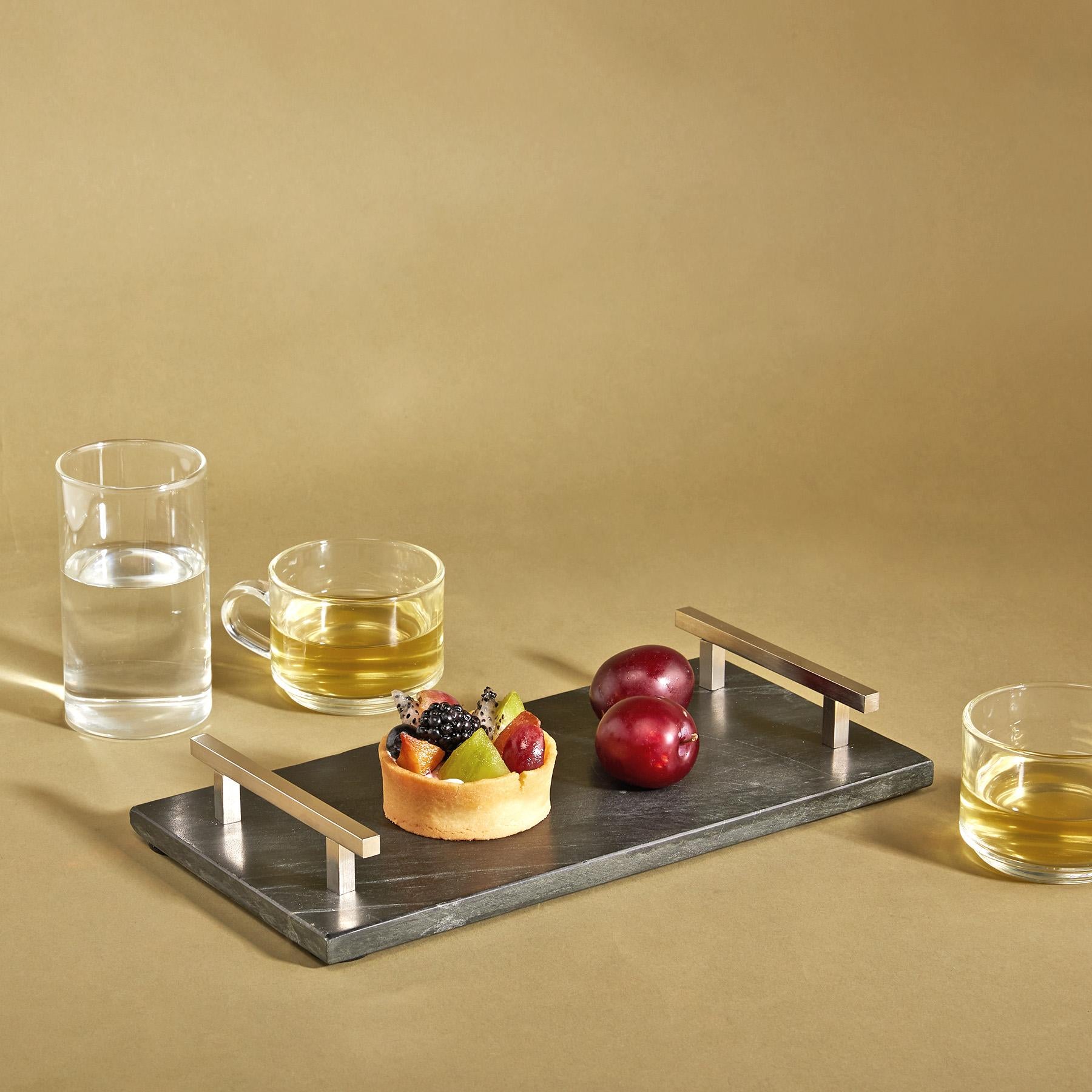Black & Silver Marble Rectangle Tray Large