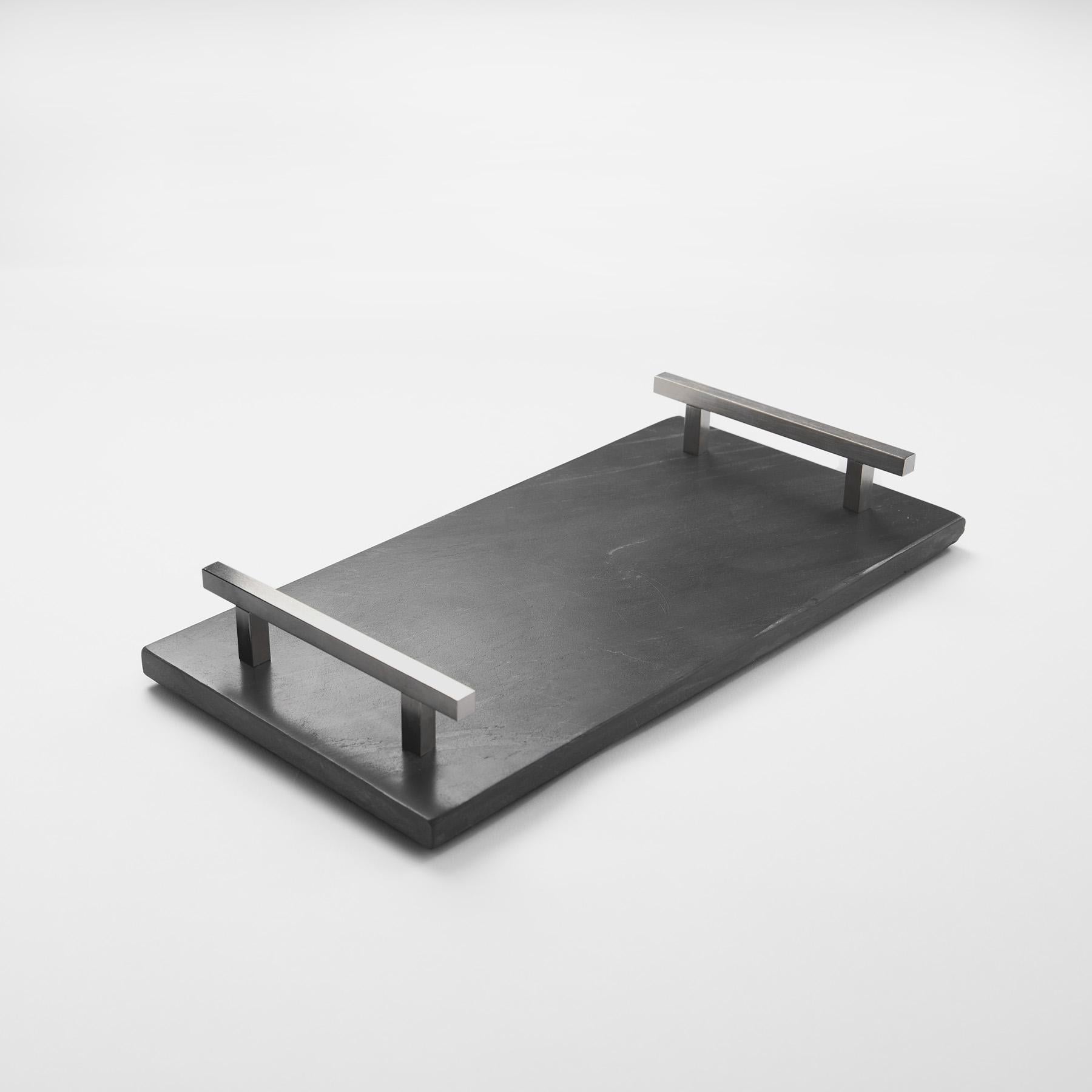 Black & Silver Marble Rectangle Tray Large