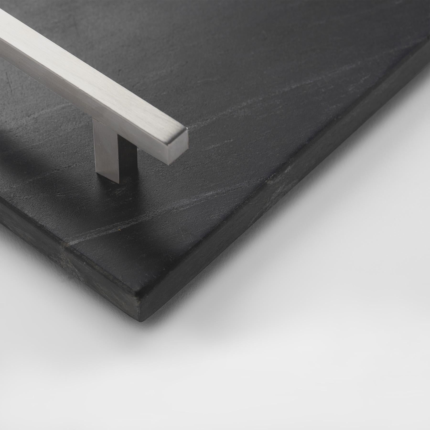 Black & Silver Marble Rectangle Tray Large