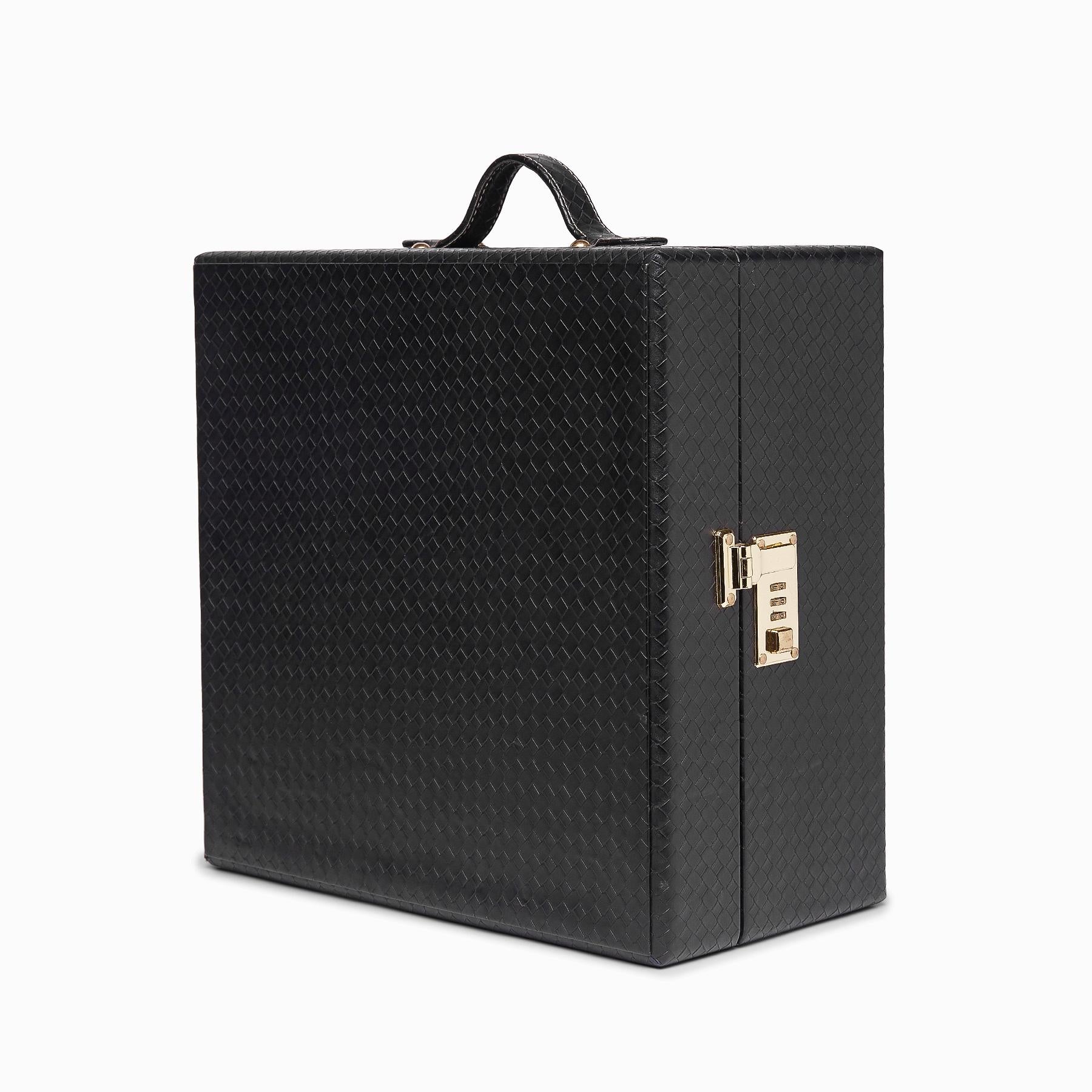 Black Textured Leather Bar Box Large