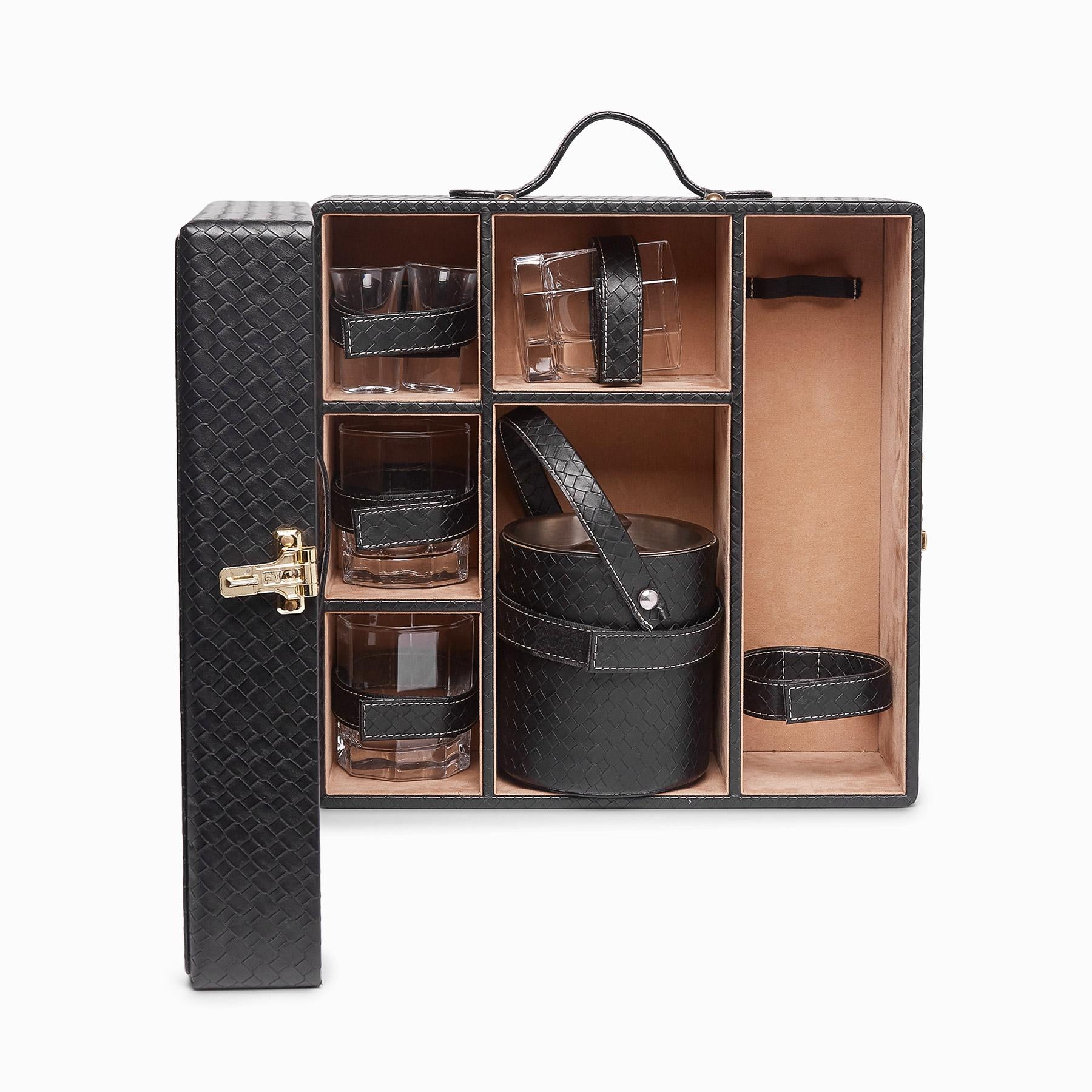 Black Textured Leather Bar Box Large