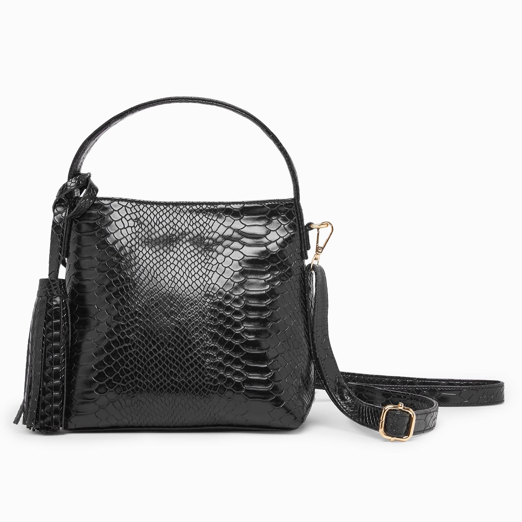 Black Textured Tassel Sling