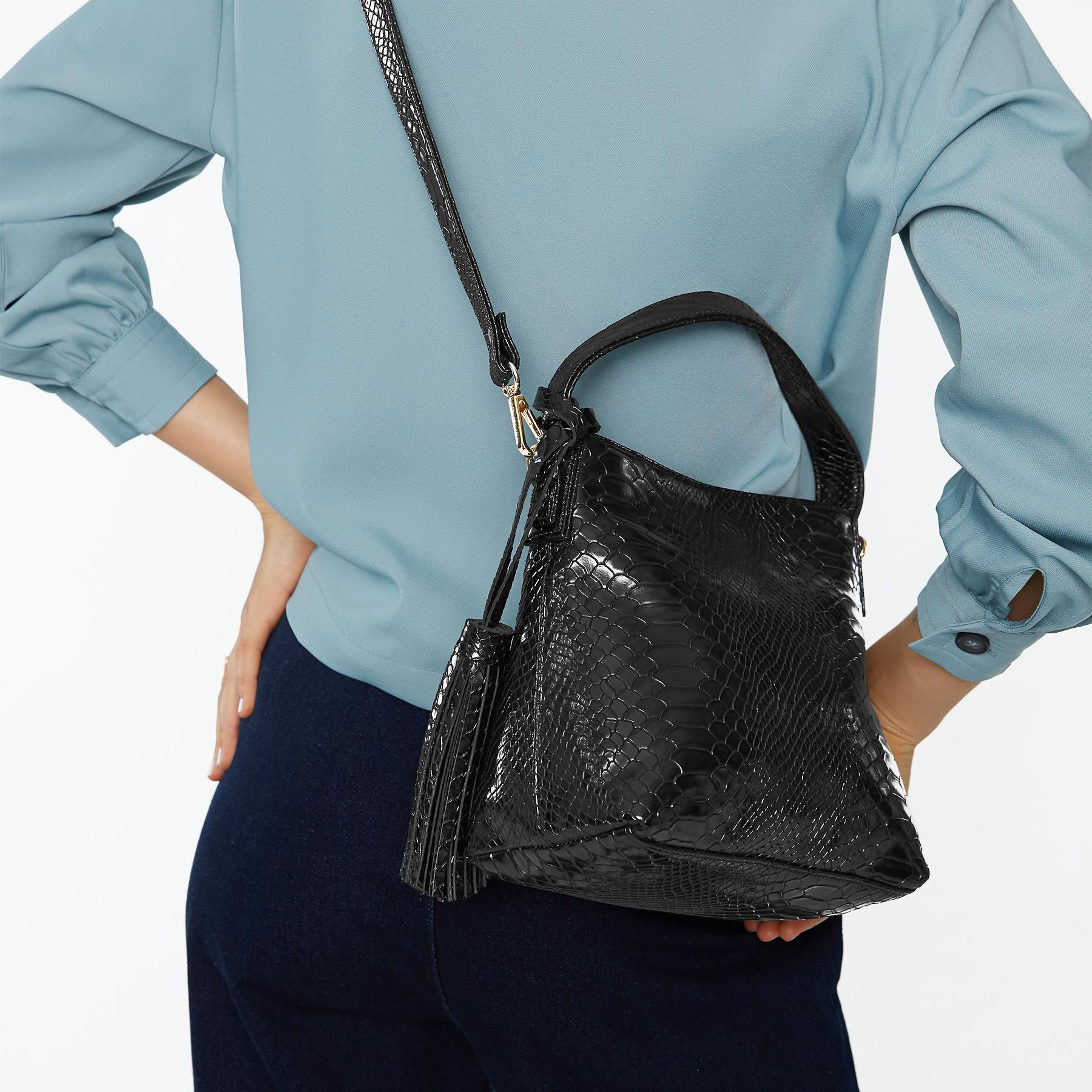 Black Textured Tassel Sling