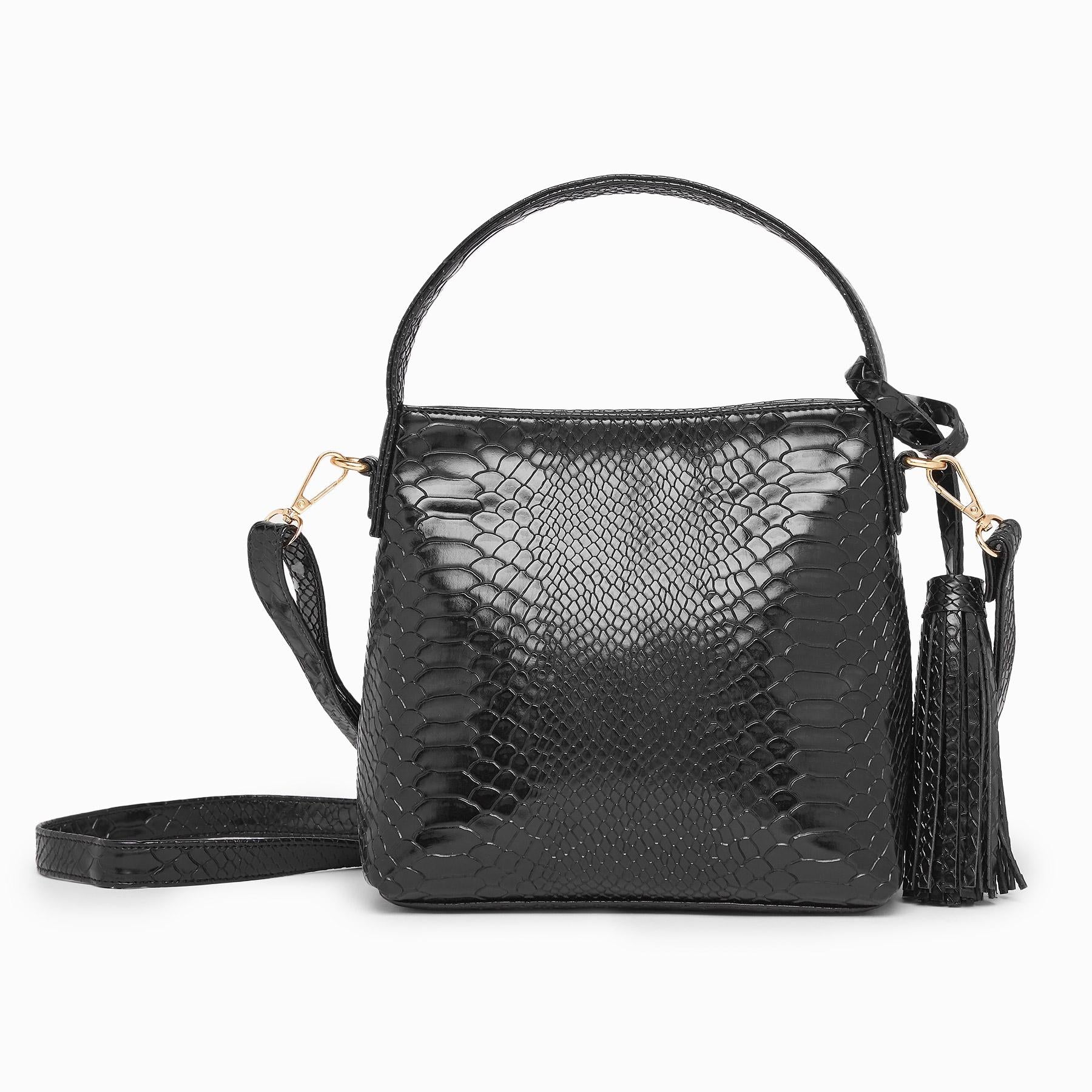 Black Textured Tassel Sling