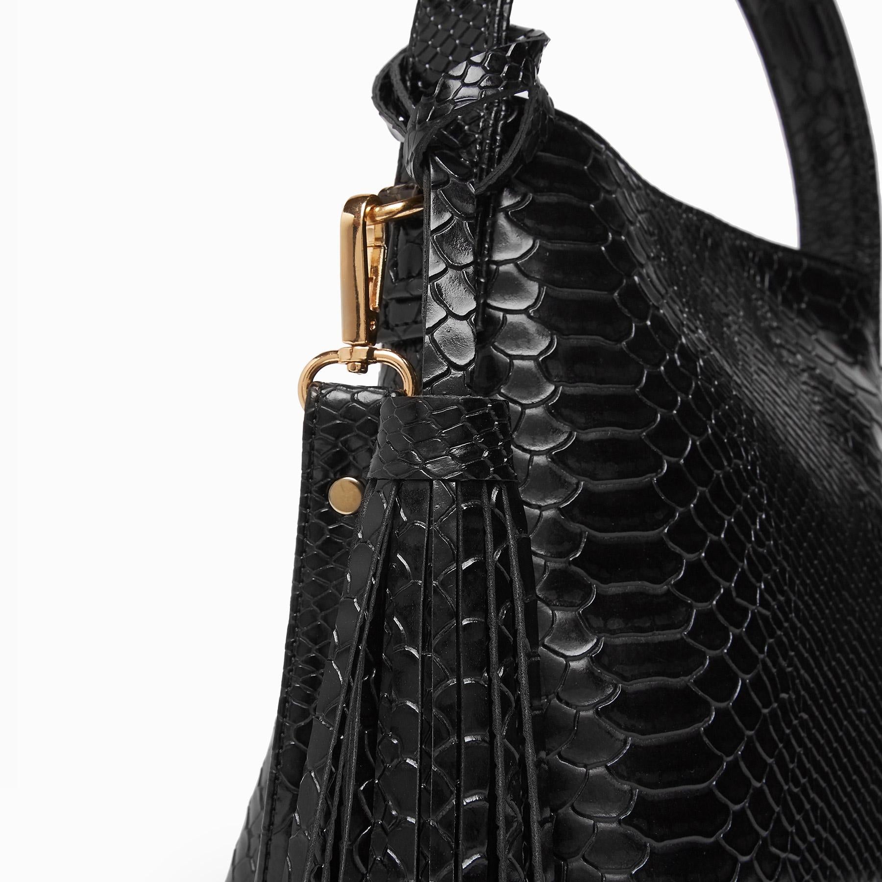 Black Textured Tassel Sling