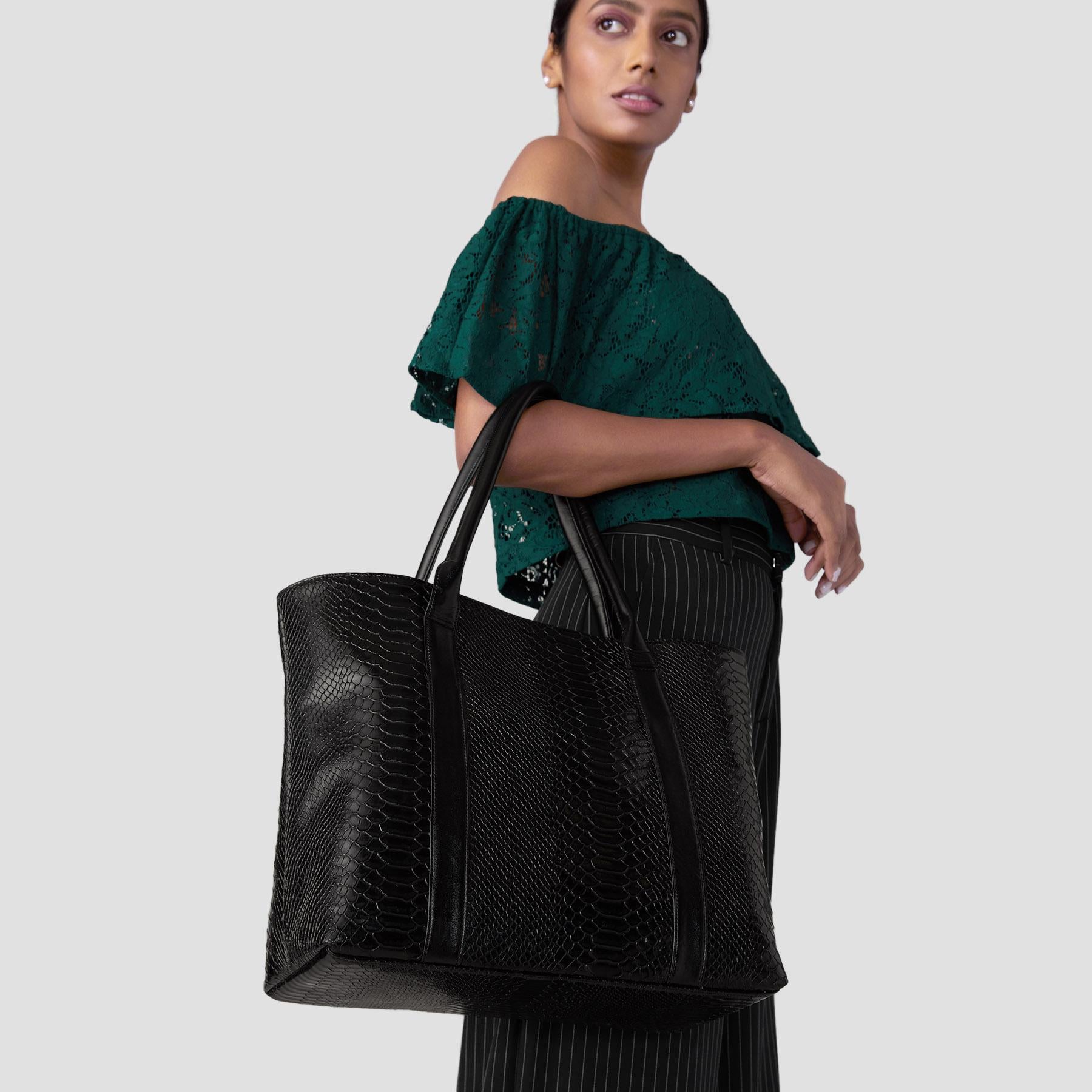 Black Textured Work Tote