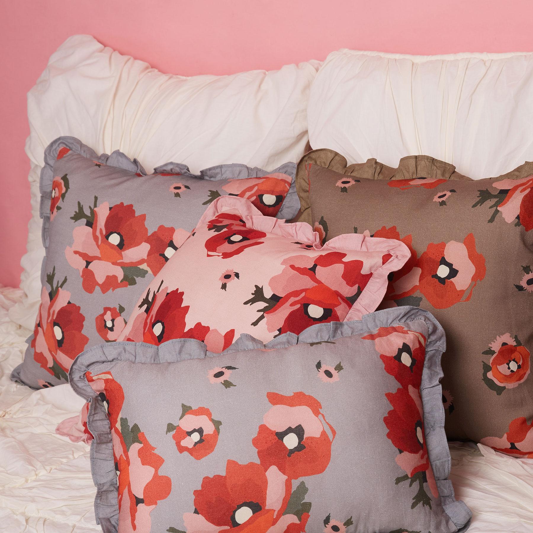 Grey Bloom Ruffle Cushion Cover