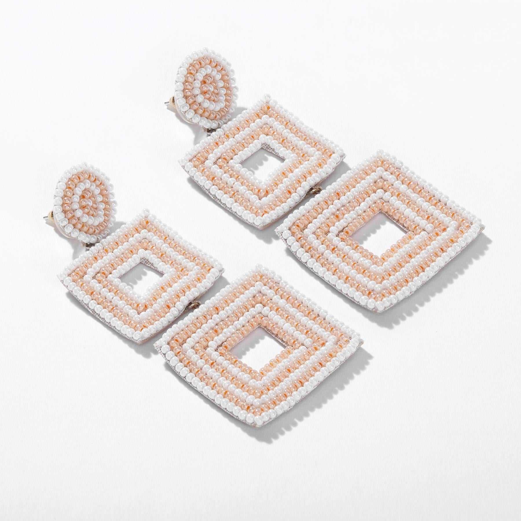 Blush Dual Square Beaded Earrings