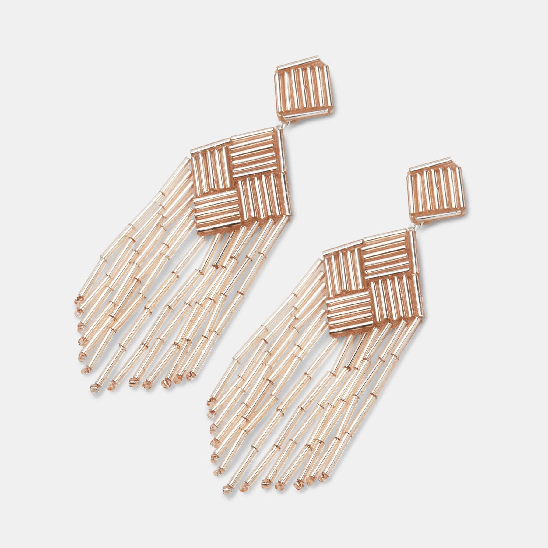 Champagne Beaded Tassel Earrings