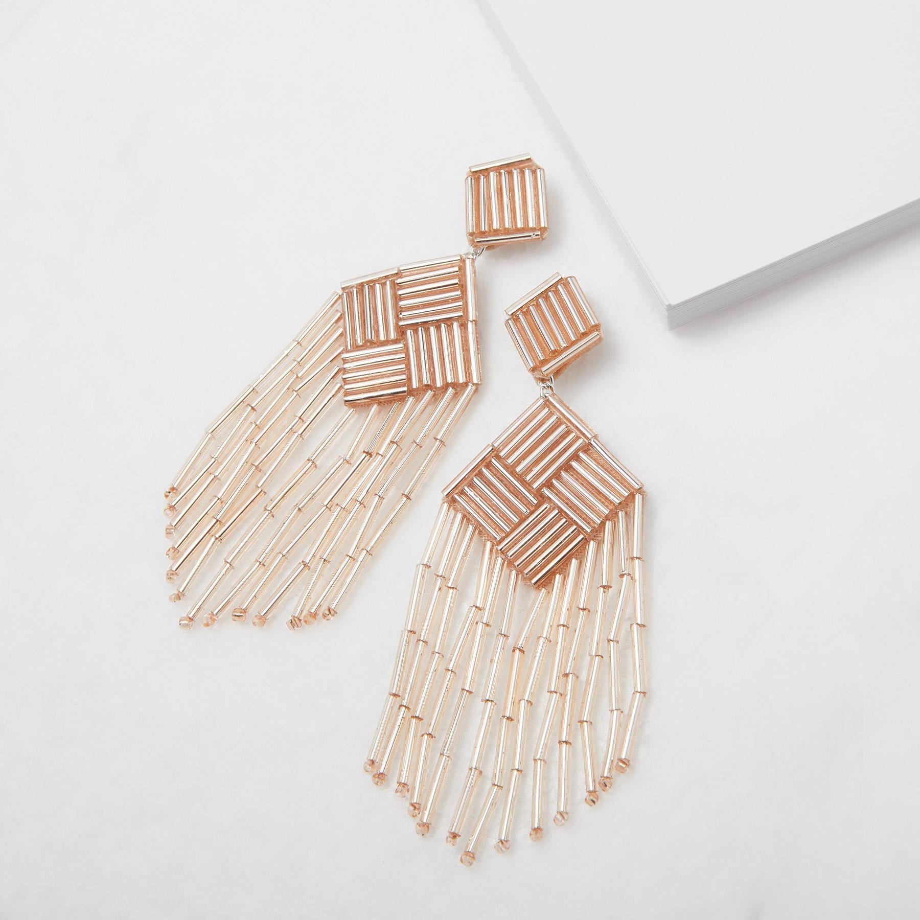 Champagne Beaded Tassel Earrings