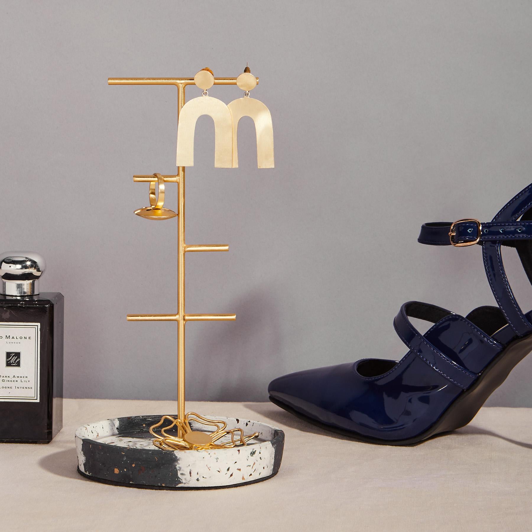Charcoal & White Terrazzo Jewellery Stand