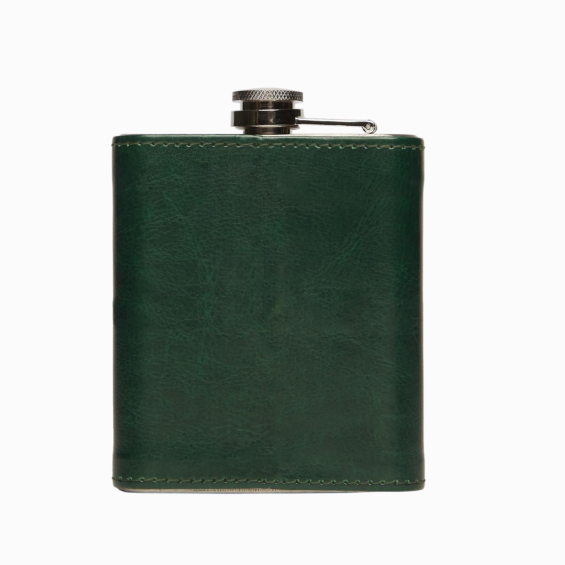 Emerald Leather Hip Flask