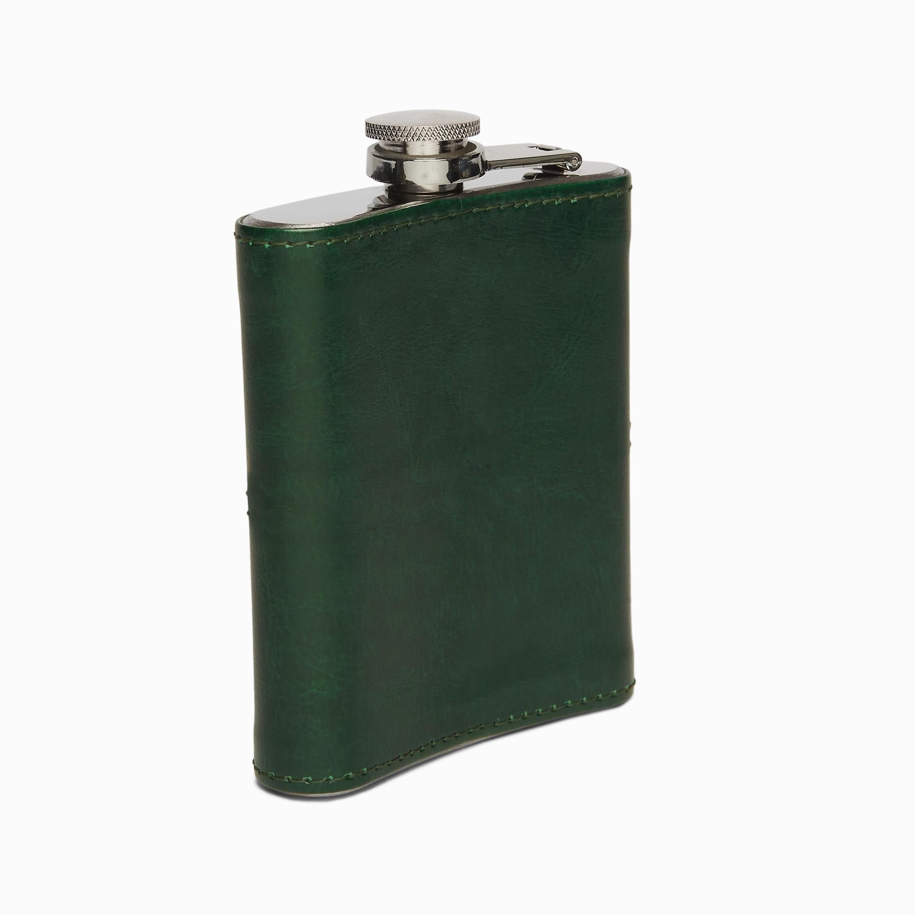 Emerald Leather Hip Flask