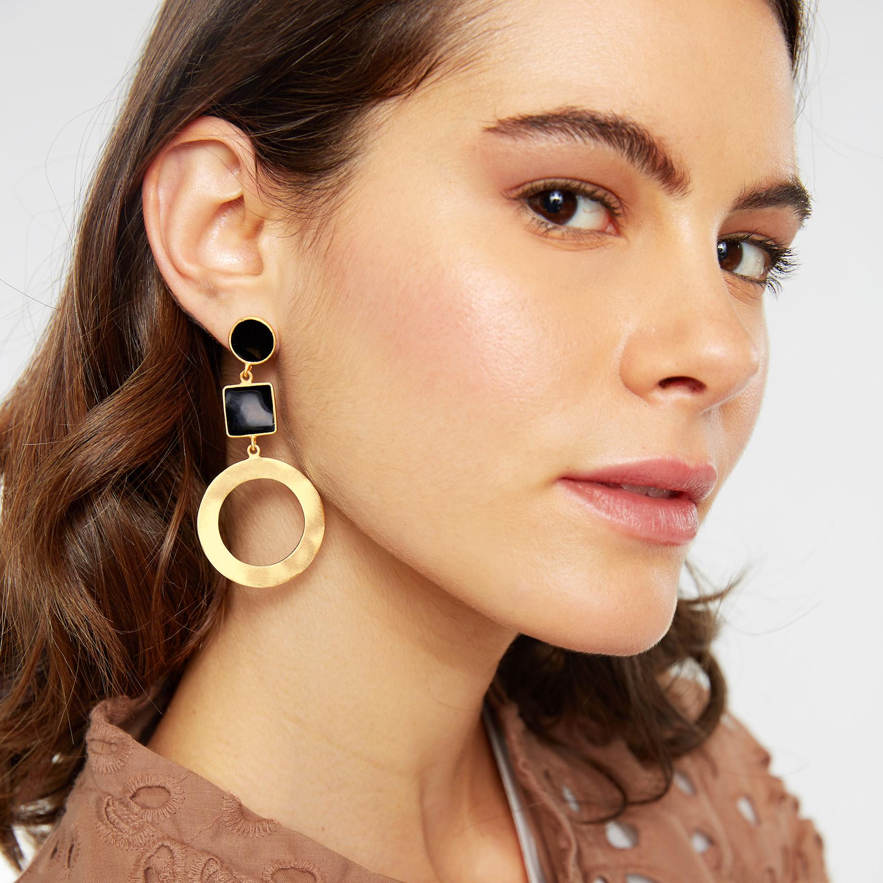 Gold Matte Enamel Circle Earrings