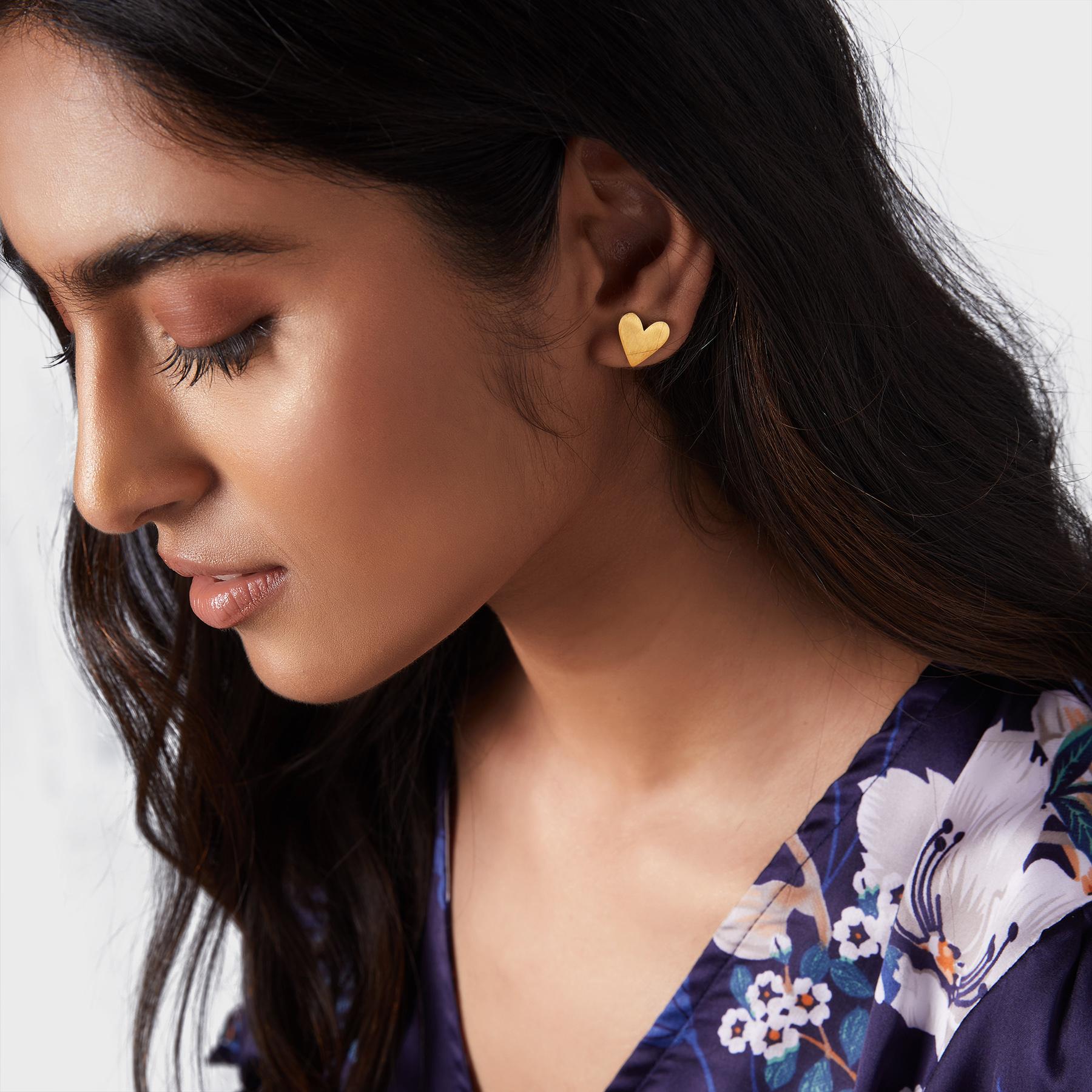 Gold Matte Heart Earrings