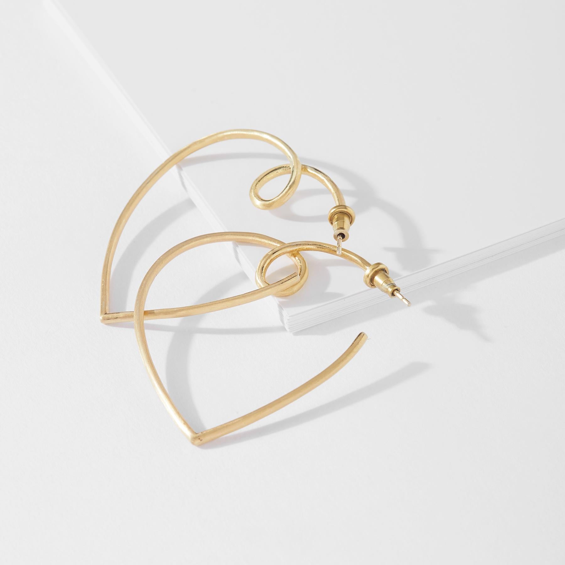 Gold Matte Heart Hoops