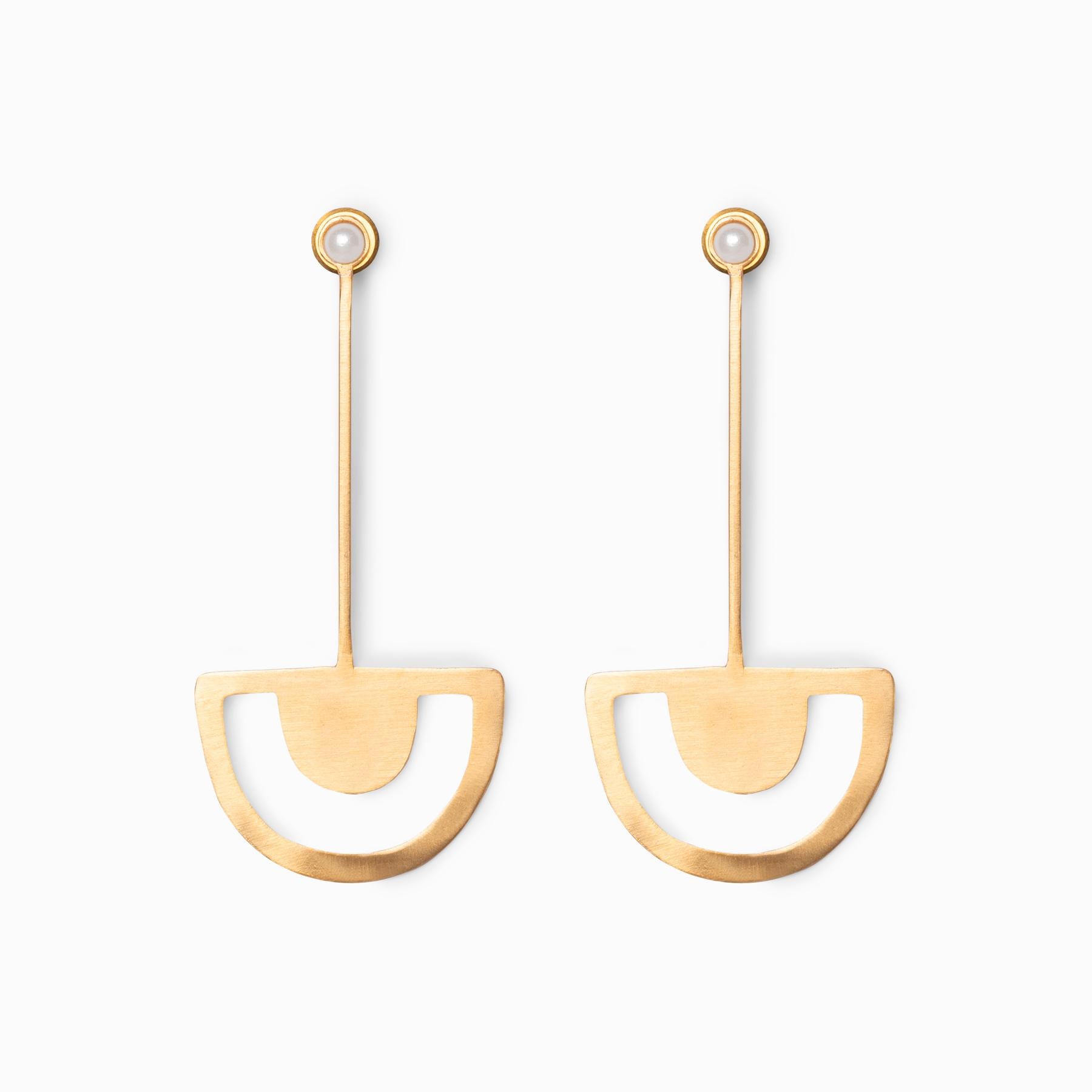 Gold Matte Pearl Half Moon Earrings