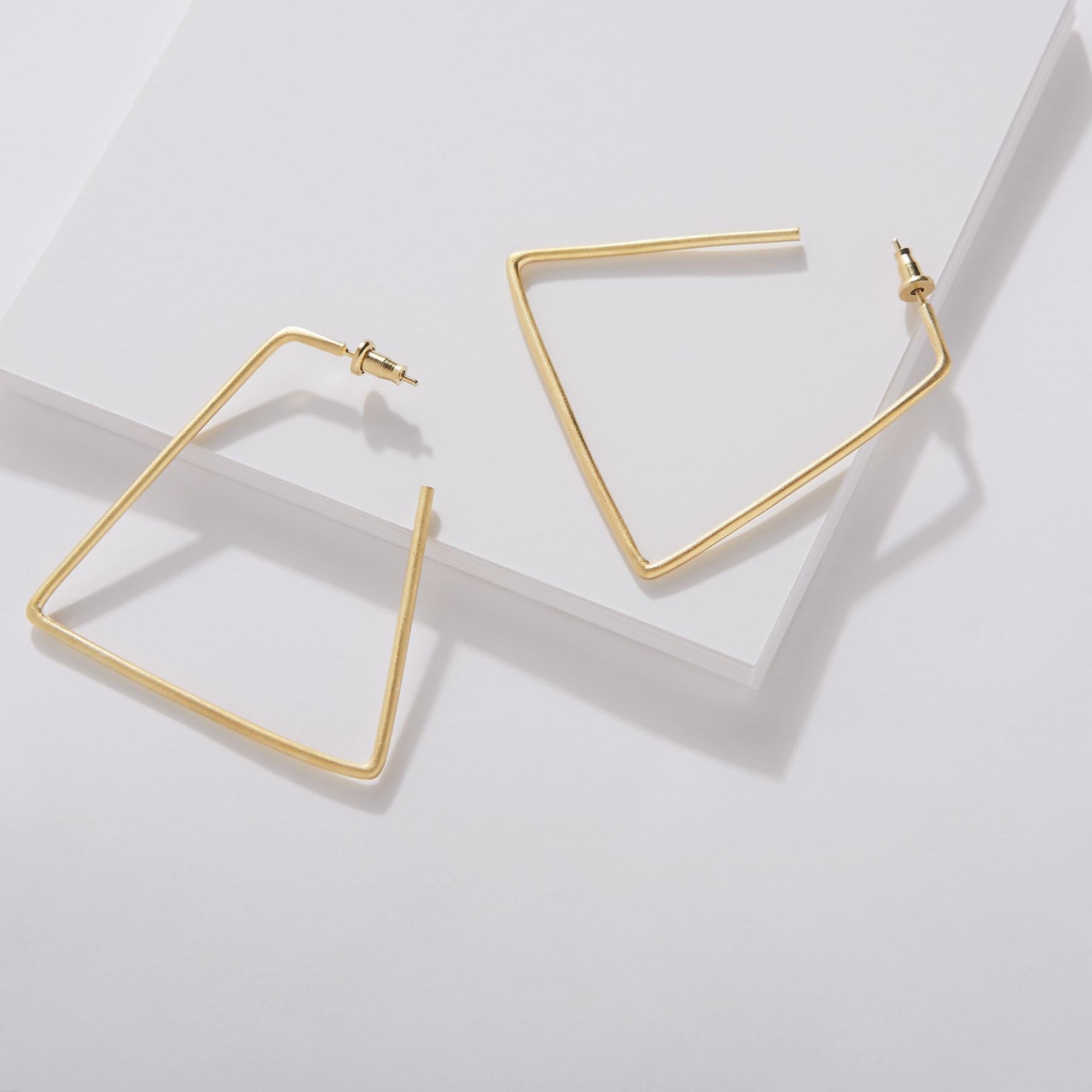 Gold Matte Triangle Hoops
