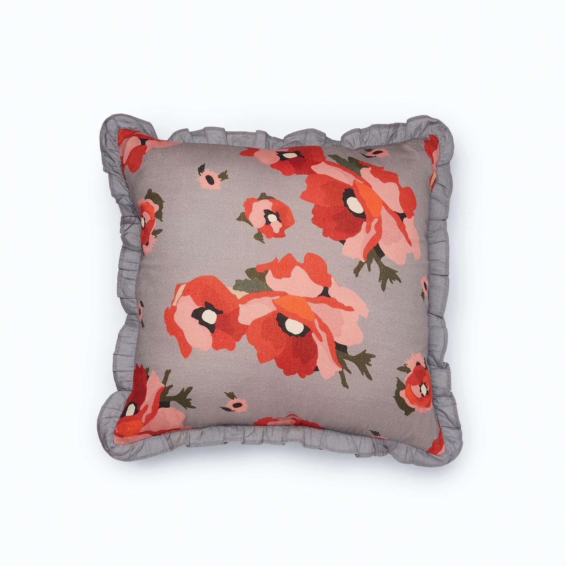 Grey Bloom Ruffle Cushion Cover