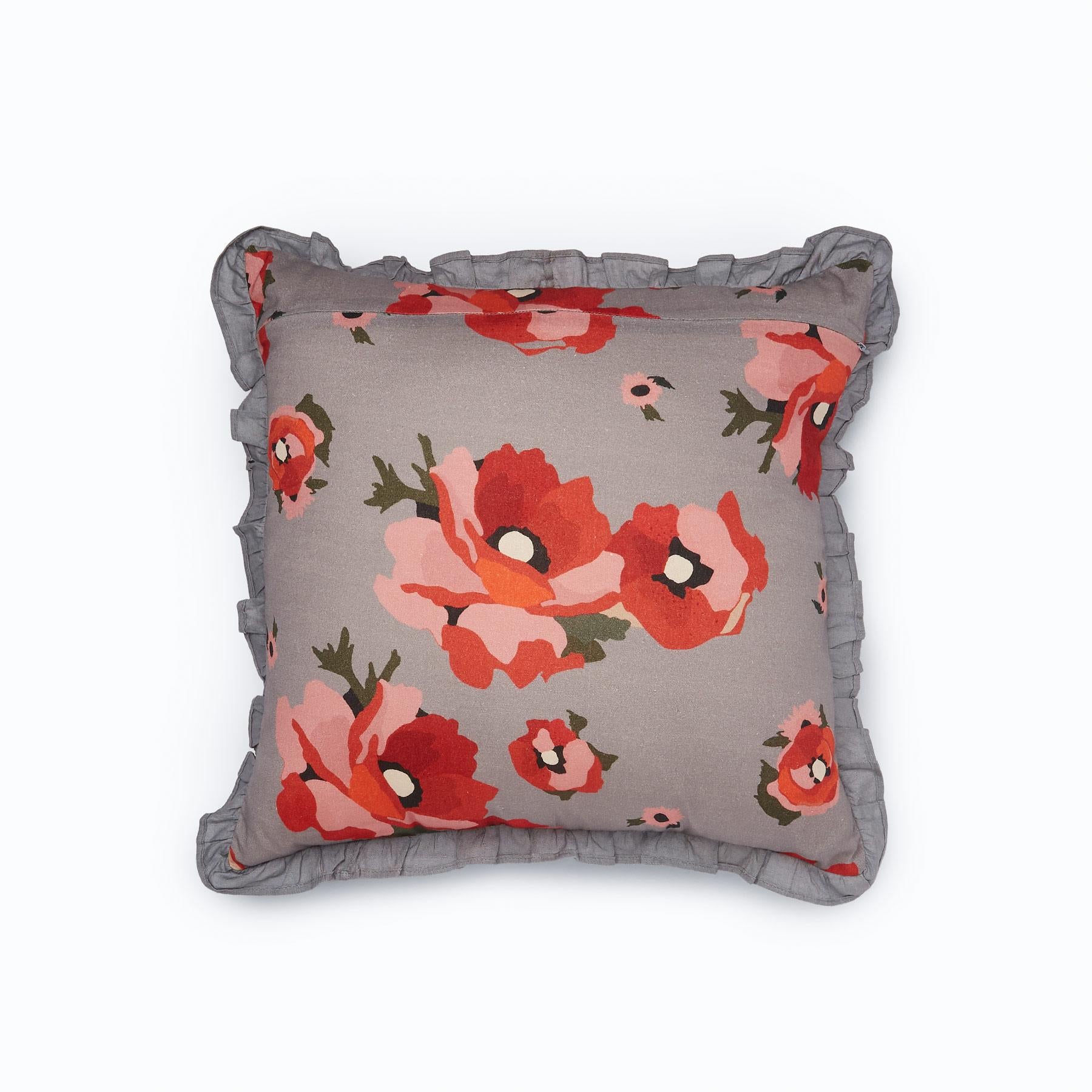 Grey Bloom Ruffle Cushion Cover
