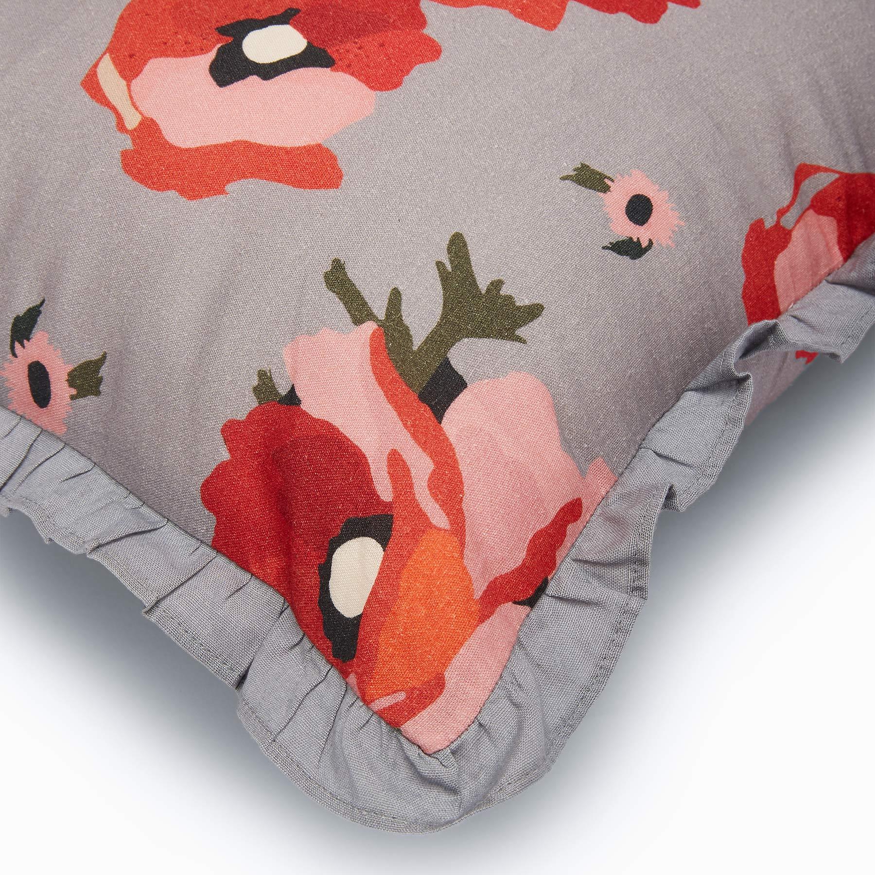 Grey Bloom Ruffle Cushion Cover