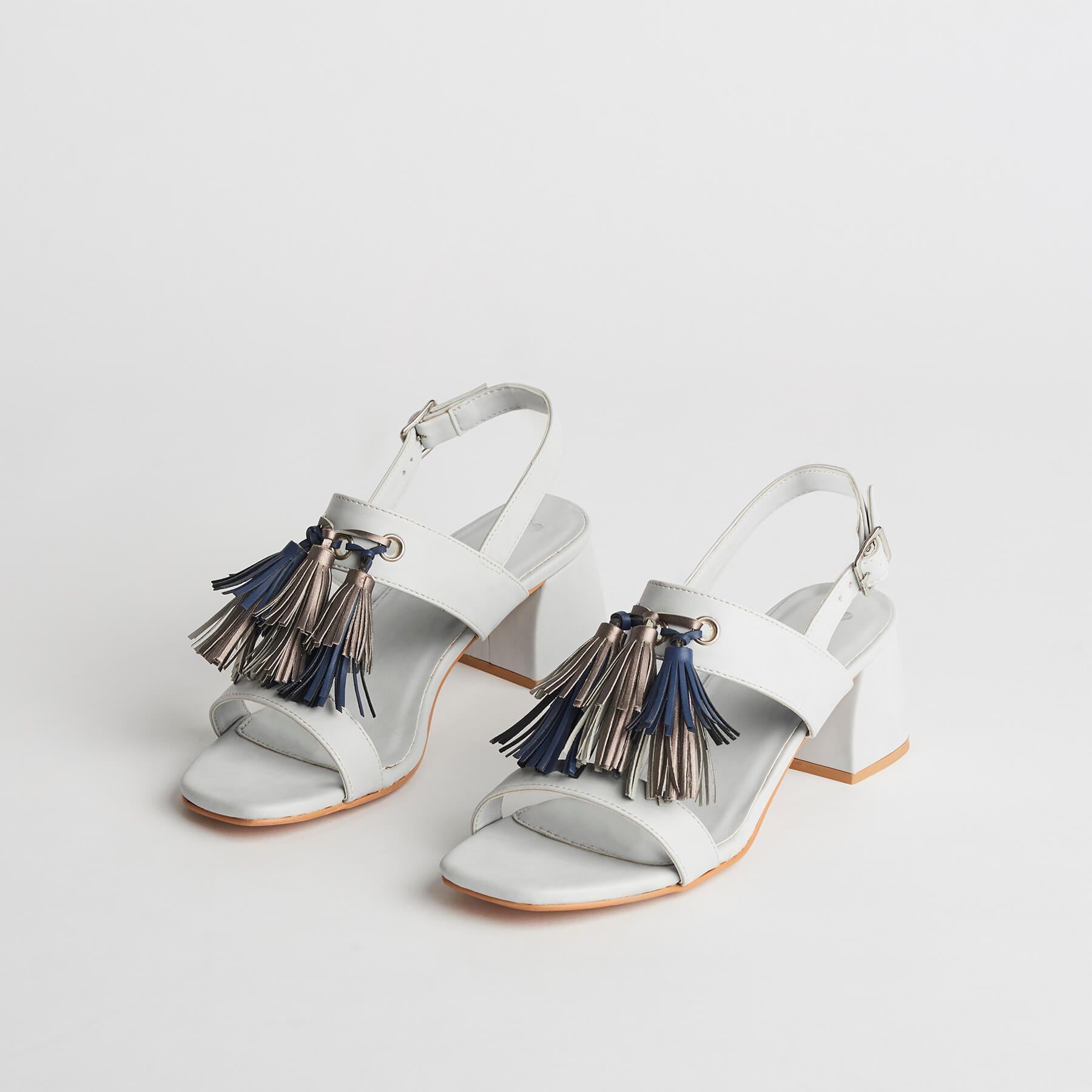 Grey & Navy Tassel Block Heels