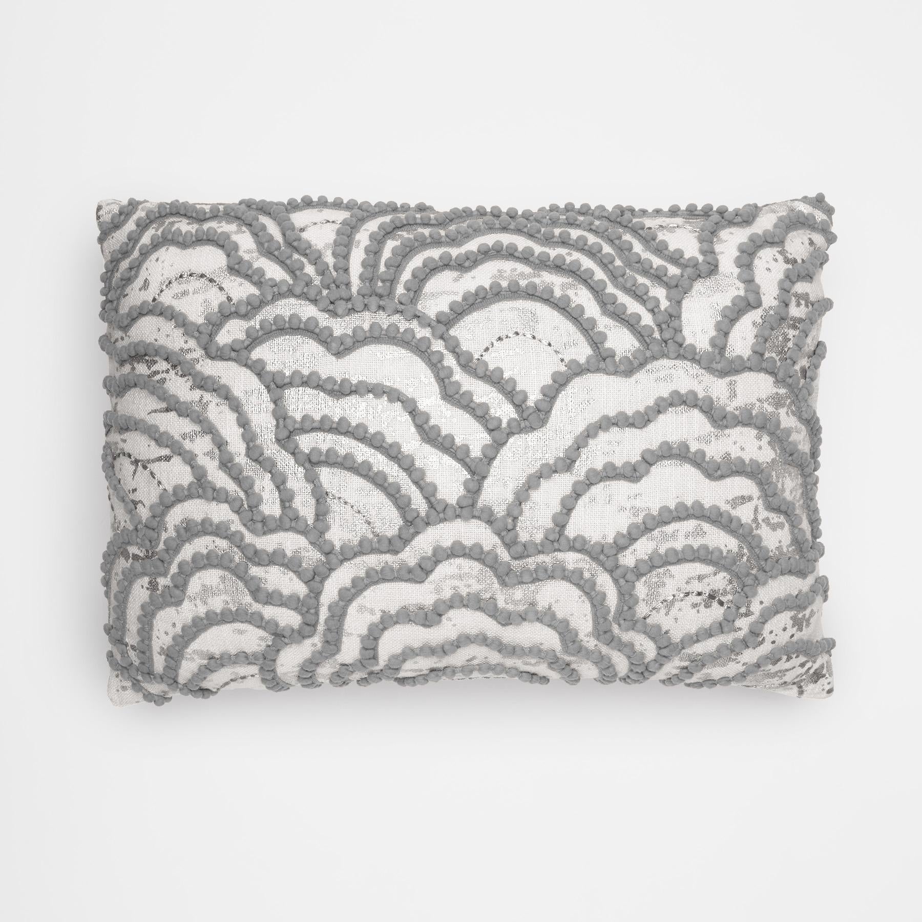 Grey Pom Pom Rectangle Cushion Cover