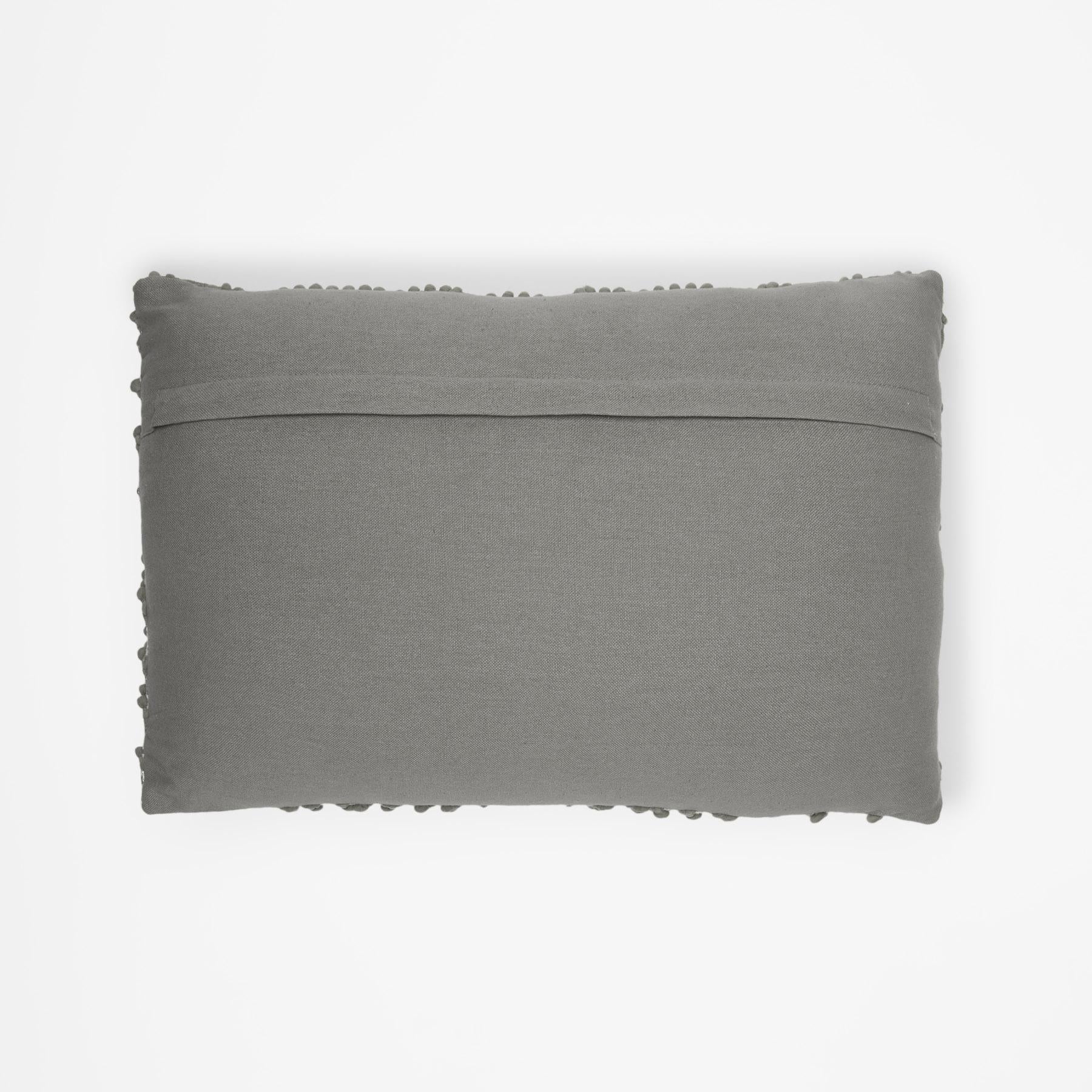 Grey Pom Pom Rectangle Cushion Cover