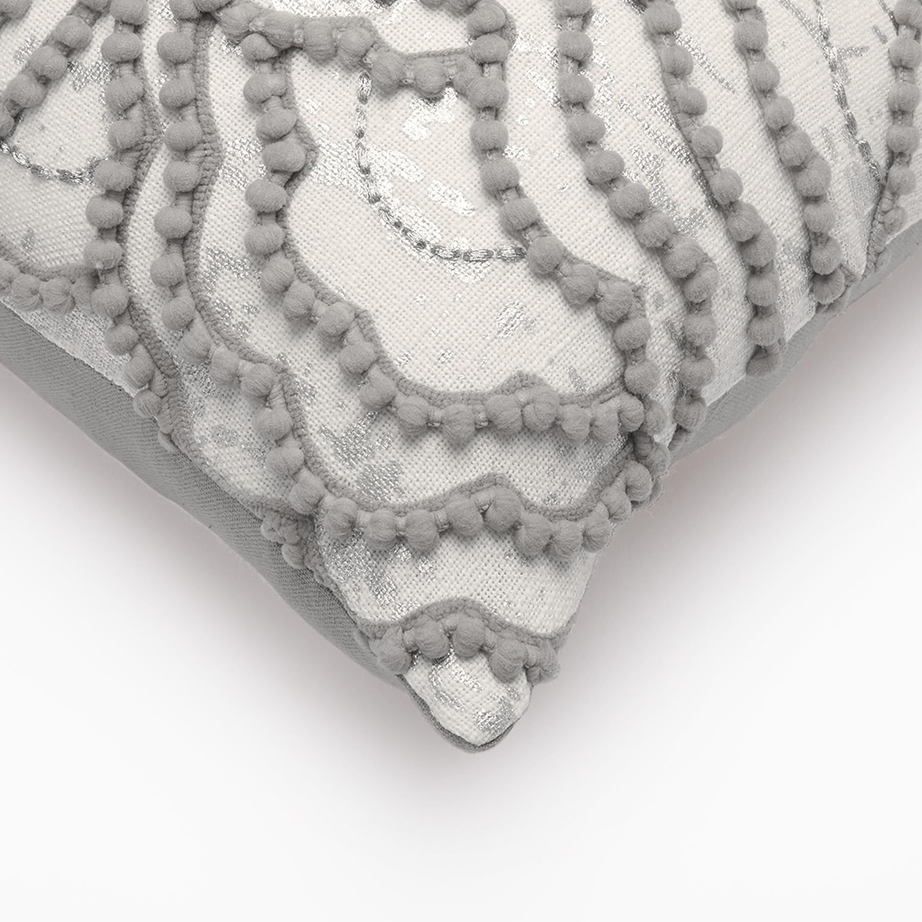 Grey Pom Pom Rectangle Cushion Cover