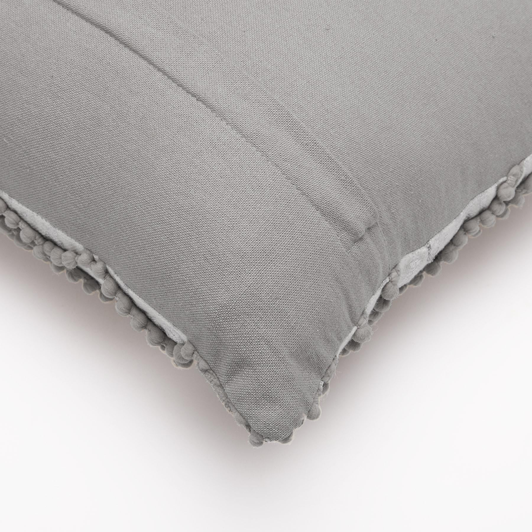 Grey Pom Pom Rectangle Cushion Cover
